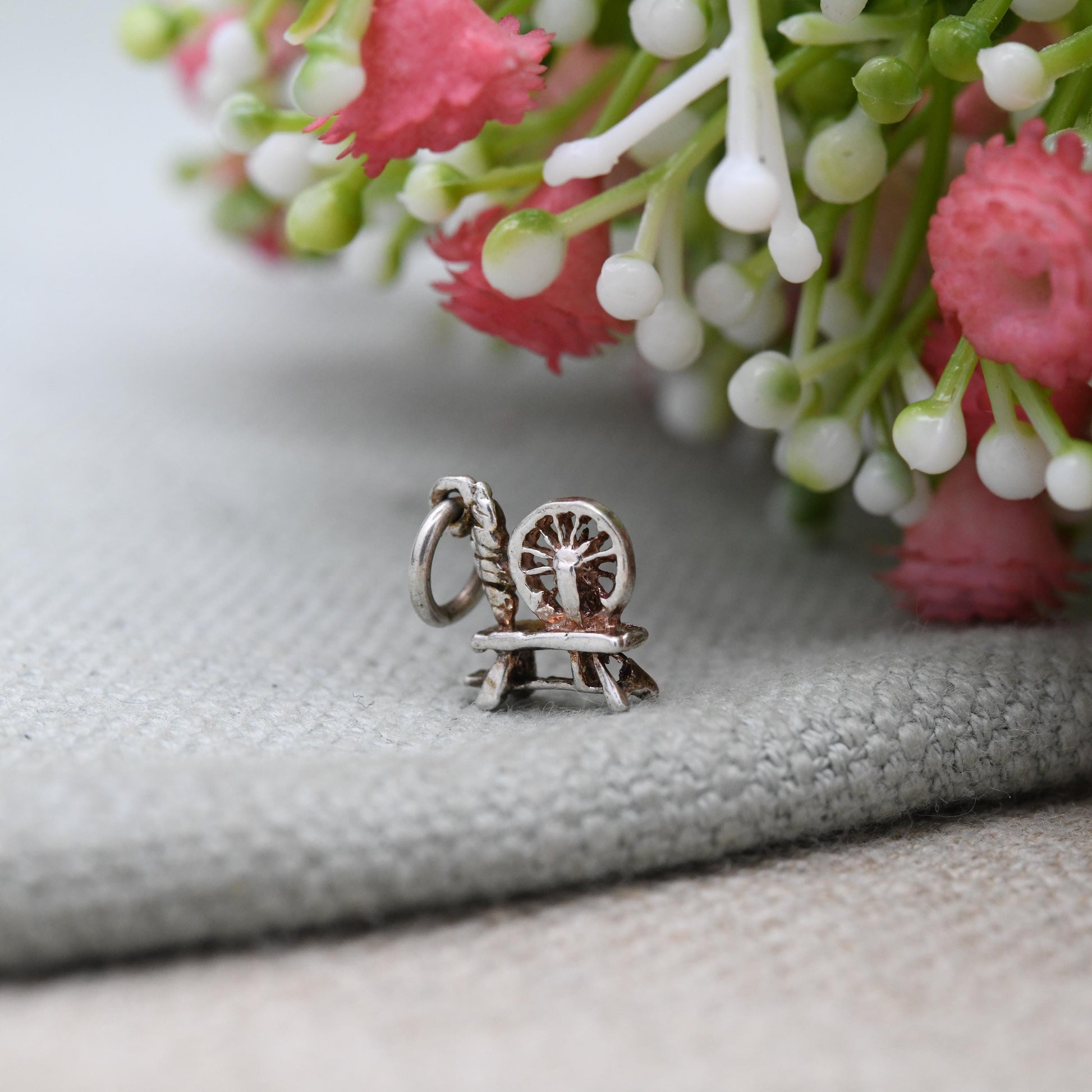 Vintage Sterling Silver Spinning Wheel Charm Pendant - Spindle | Thread & Yarn | Wheel | Charm Bracelet