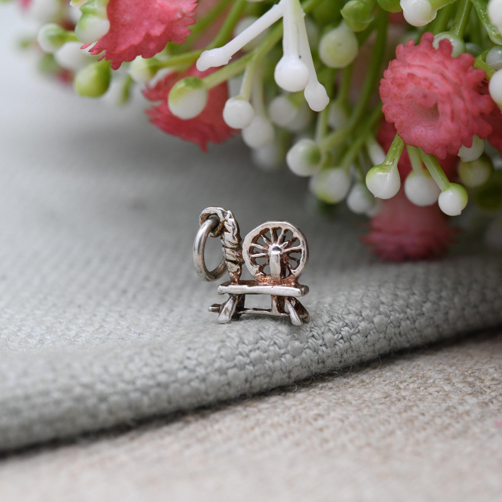 Vintage Sterling Silver Spinning Wheel Charm Pendant - Spindle | Thread & Yarn | Wheel | Charm Bracelet