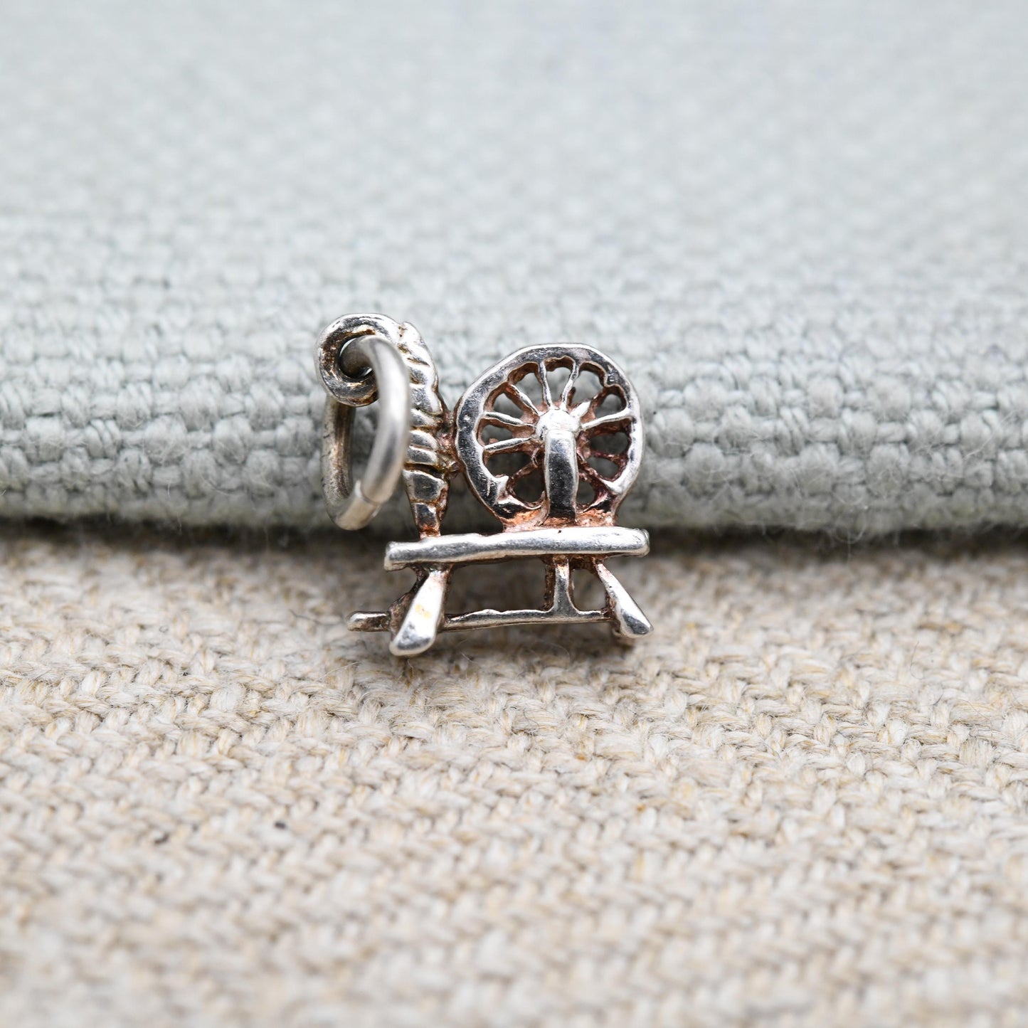 Vintage Sterling Silver Spinning Wheel Charm Pendant - Spindle | Thread & Yarn | Wheel | Charm Bracelet