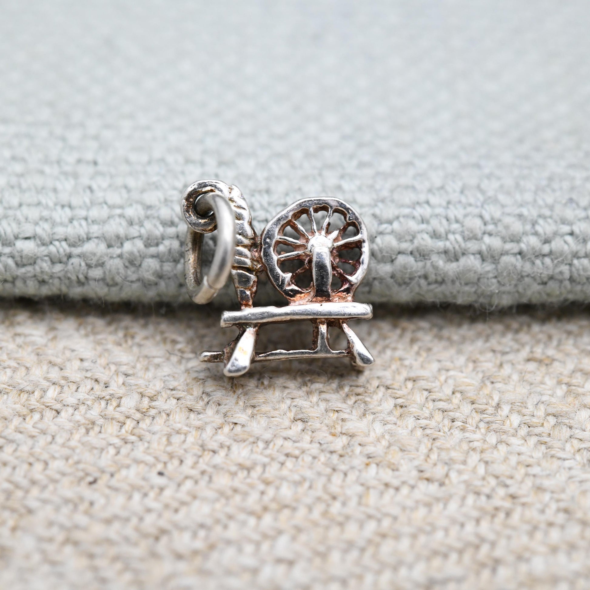 Vintage Sterling Silver Spinning Wheel Charm Pendant - Spindle | Thread & Yarn | Wheel | Charm Bracelet