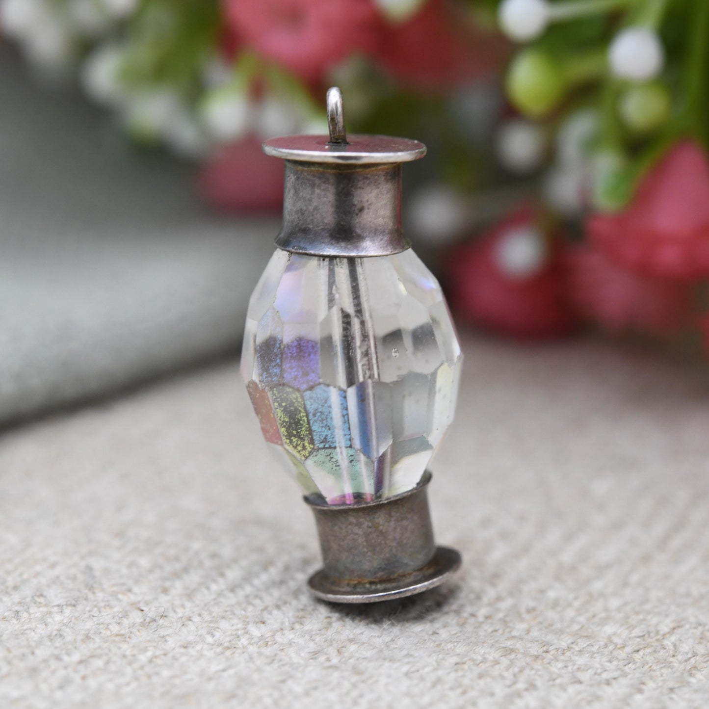 Vintage Sterling Silver Lamp Charm Pendant - Old Fashioned Light | Clear Glass | Gift for Charm Bracelet
