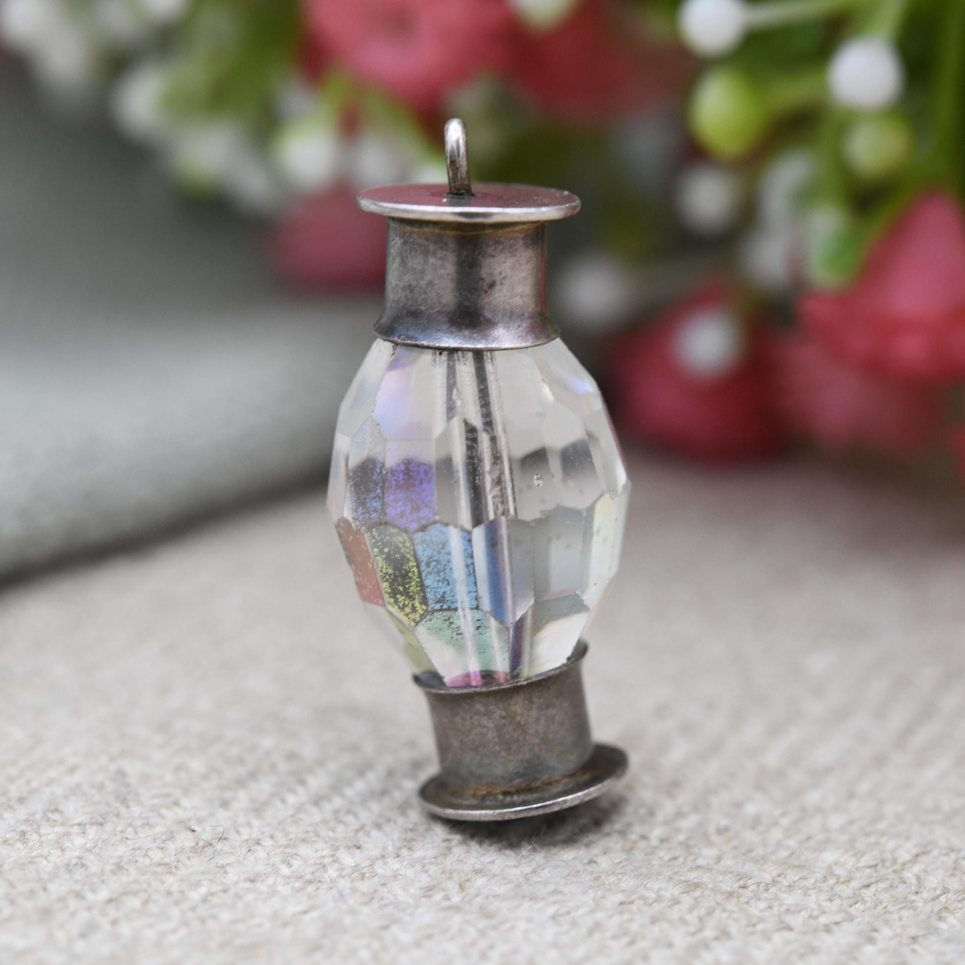Vintage Sterling Silver Lamp Charm Pendant - Old Fashioned Light | Clear Glass | Gift for Charm Bracelet