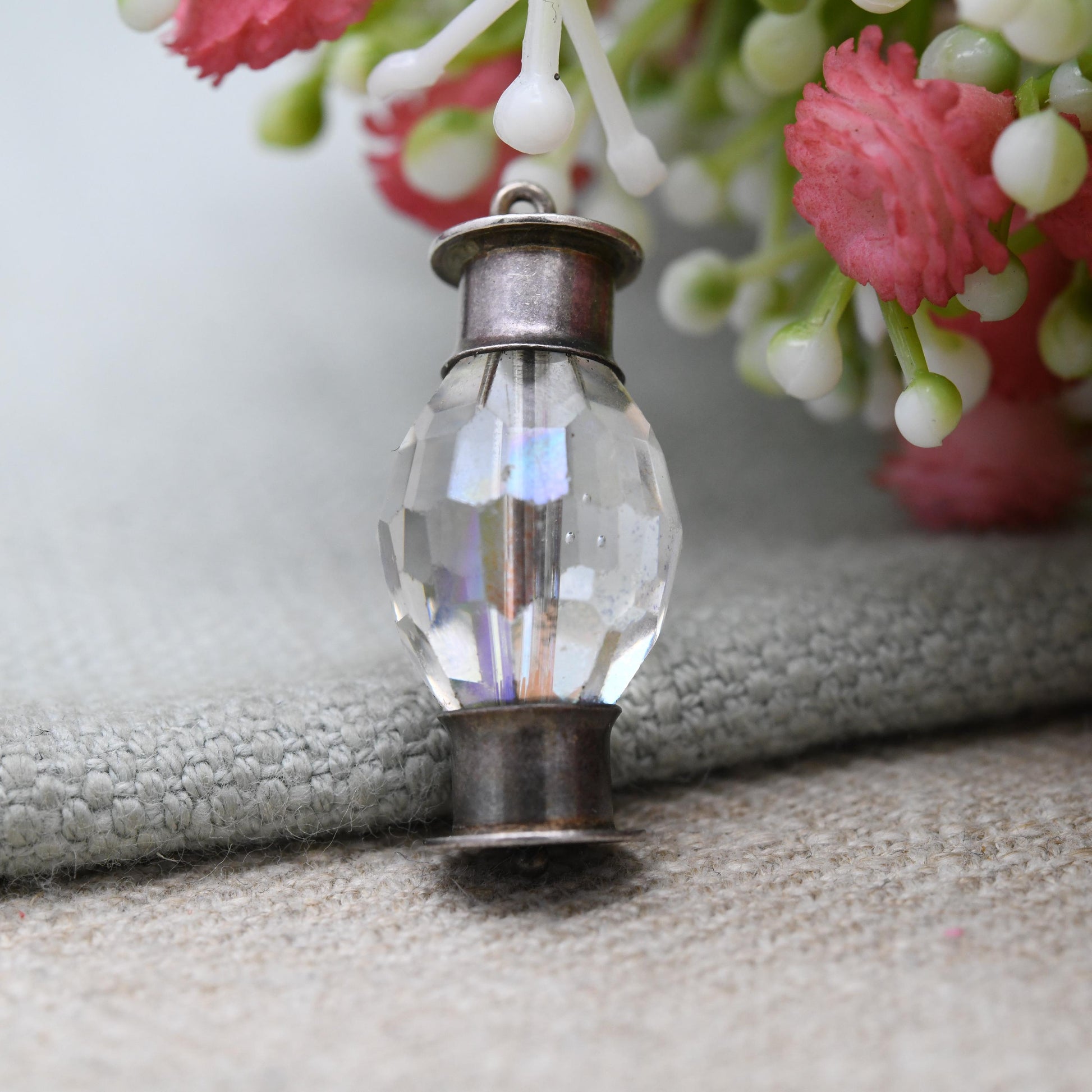Vintage Sterling Silver Lamp Charm Pendant - Old Fashioned Light | Clear Glass | Gift for Charm Bracelet