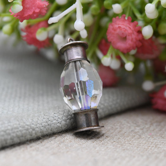 Vintage Sterling Silver Lamp Charm Pendant - Old Fashioned Light | Clear Glass | Gift for Charm Bracelet