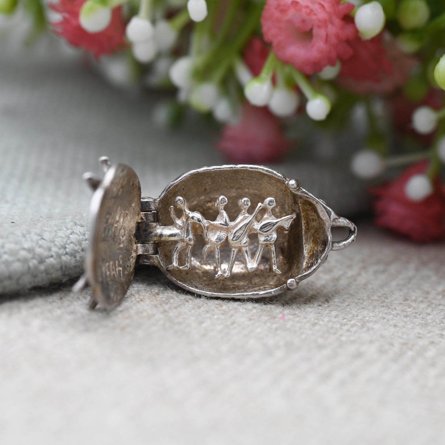 Vintage Sterling Silver Opening Beatles Charm Pendant - Beatles Band inside Beatle | Lyrics | Music | Gift for Charm Bracelet