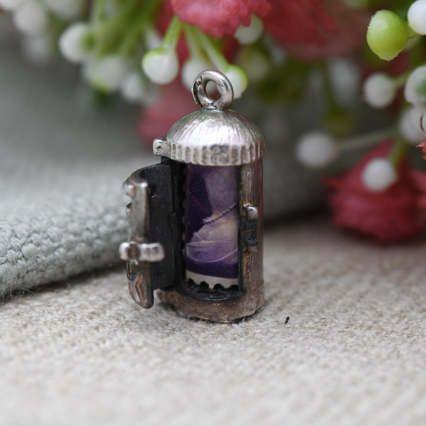 Vintage Sterling Silver Red Post Box and Stamp Opening Charm Pendant - Royal Mail | 1st Class Stamp | Souvenir Gift for Charm Bracelet