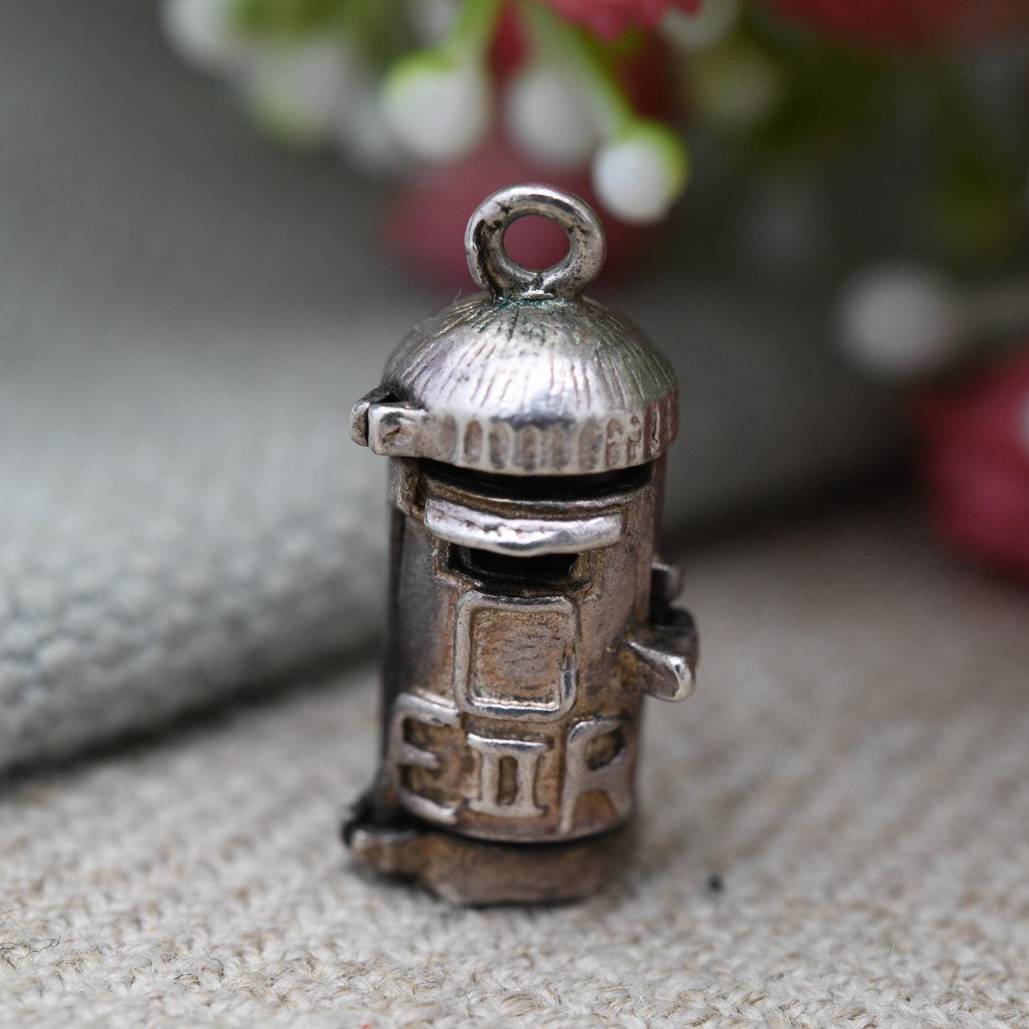 Vintage Sterling Silver Red Post Box and Stamp Opening Charm Pendant - Royal Mail | 1st Class Stamp | Souvenir Gift for Charm Bracelet