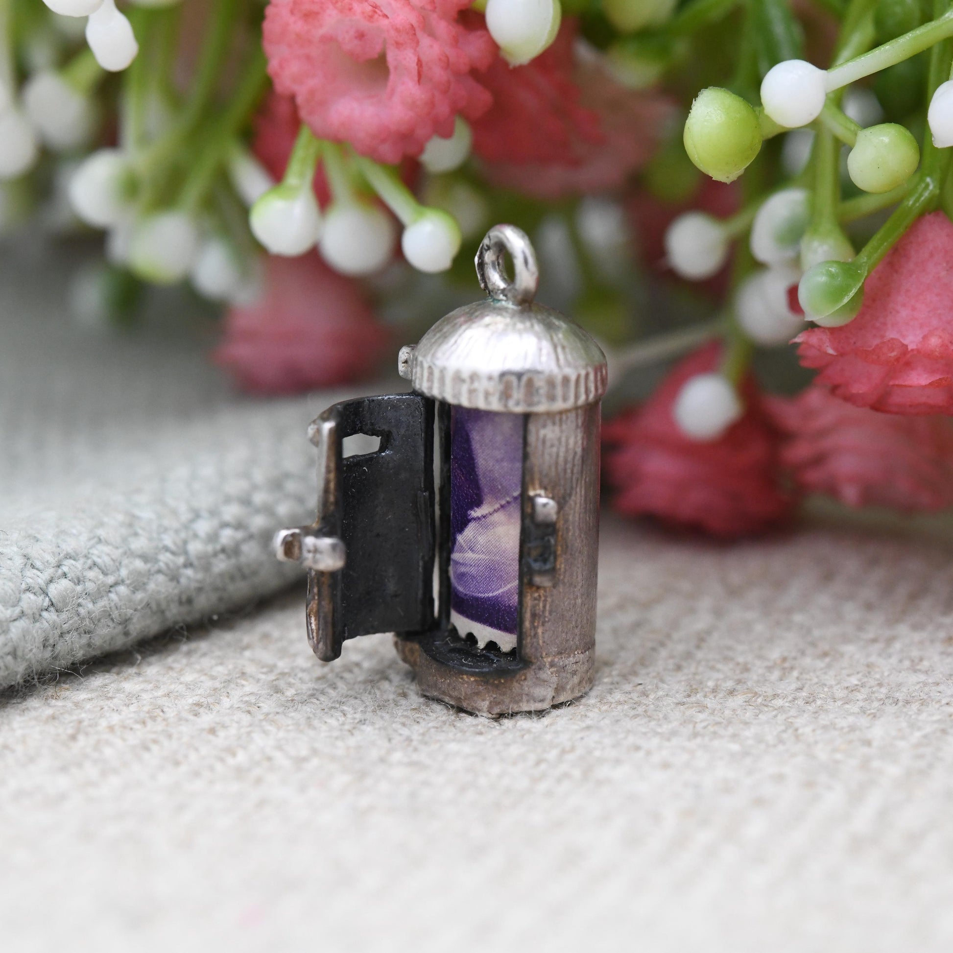 Vintage Sterling Silver Red Post Box and Stamp Opening Charm Pendant - Royal Mail | 1st Class Stamp | Souvenir Gift for Charm Bracelet
