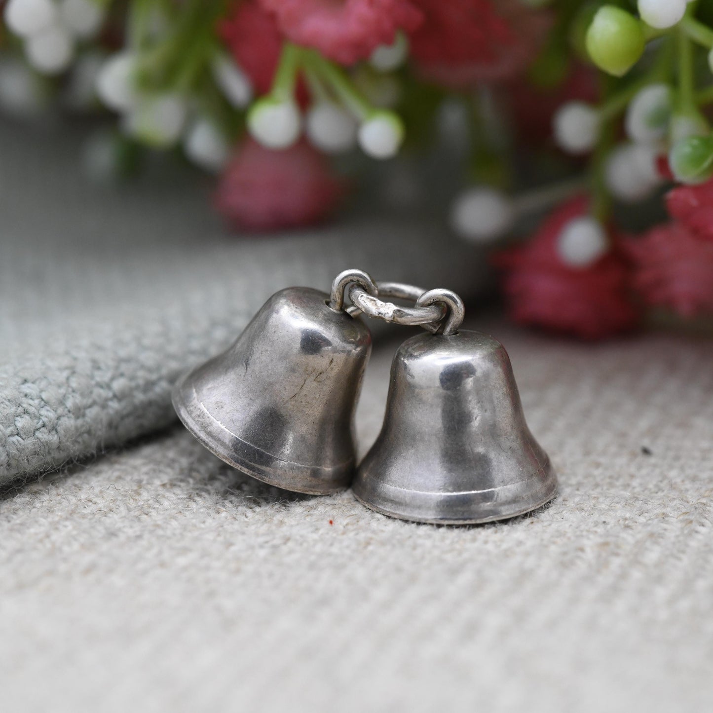 Vintage Sterling Silver Bells Charm Pendant - Minimal Bell Charm Bracelet with Moving Tongue Dangles | Gift for Charm Bracelet
