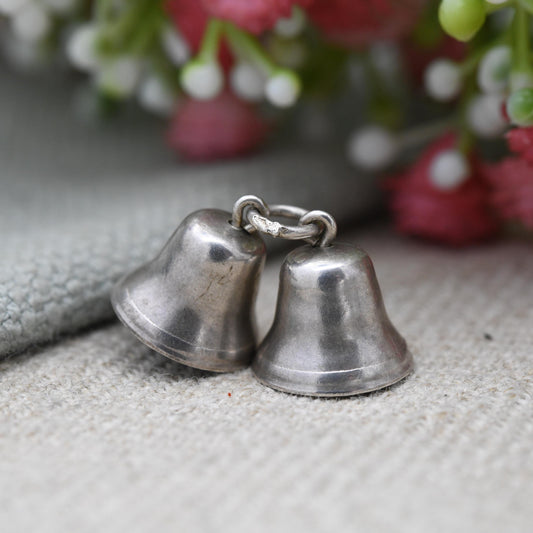 Vintage Sterling Silver Bells Charm Pendant - Minimal Bell Charm Bracelet with Moving Tongue Dangles | Gift for Charm Bracelet