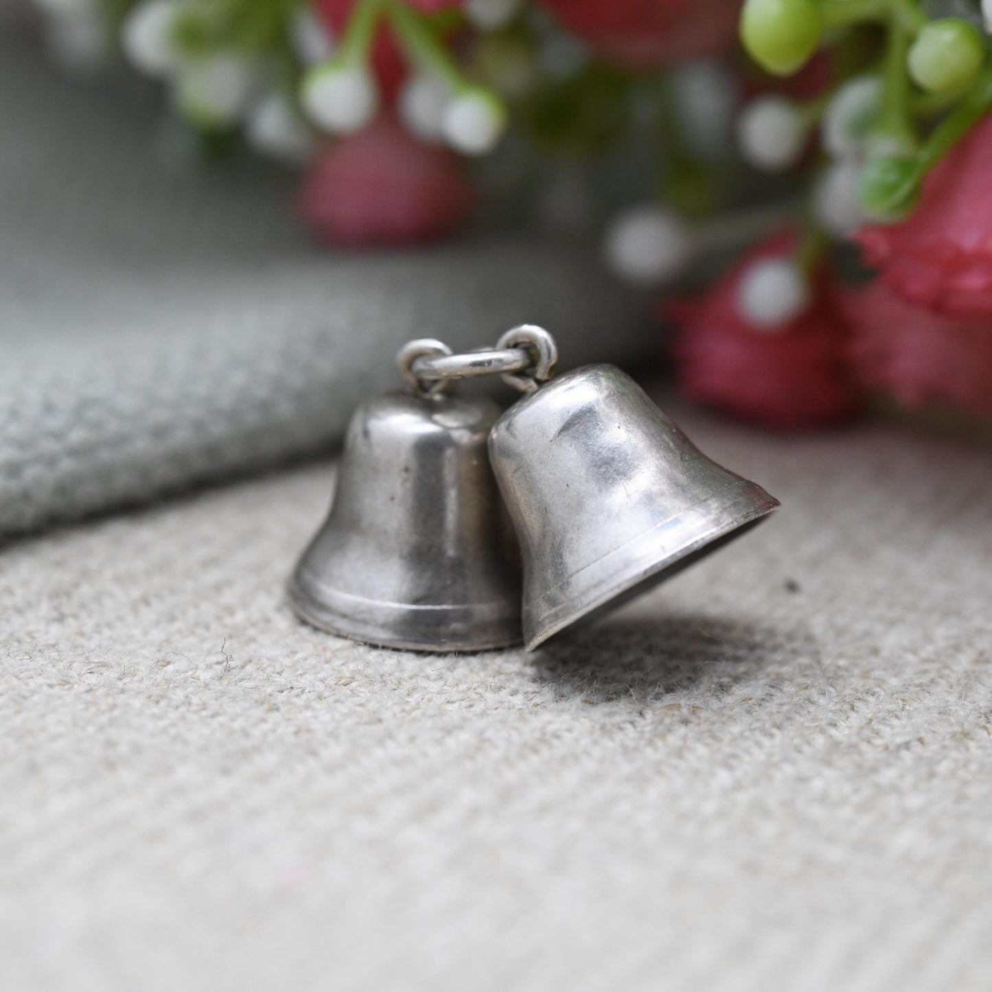 Vintage Sterling Silver Bells Charm Pendant - Minimal Bell Charm Bracelet with Moving Tongue Dangles | Gift for Charm Bracelet
