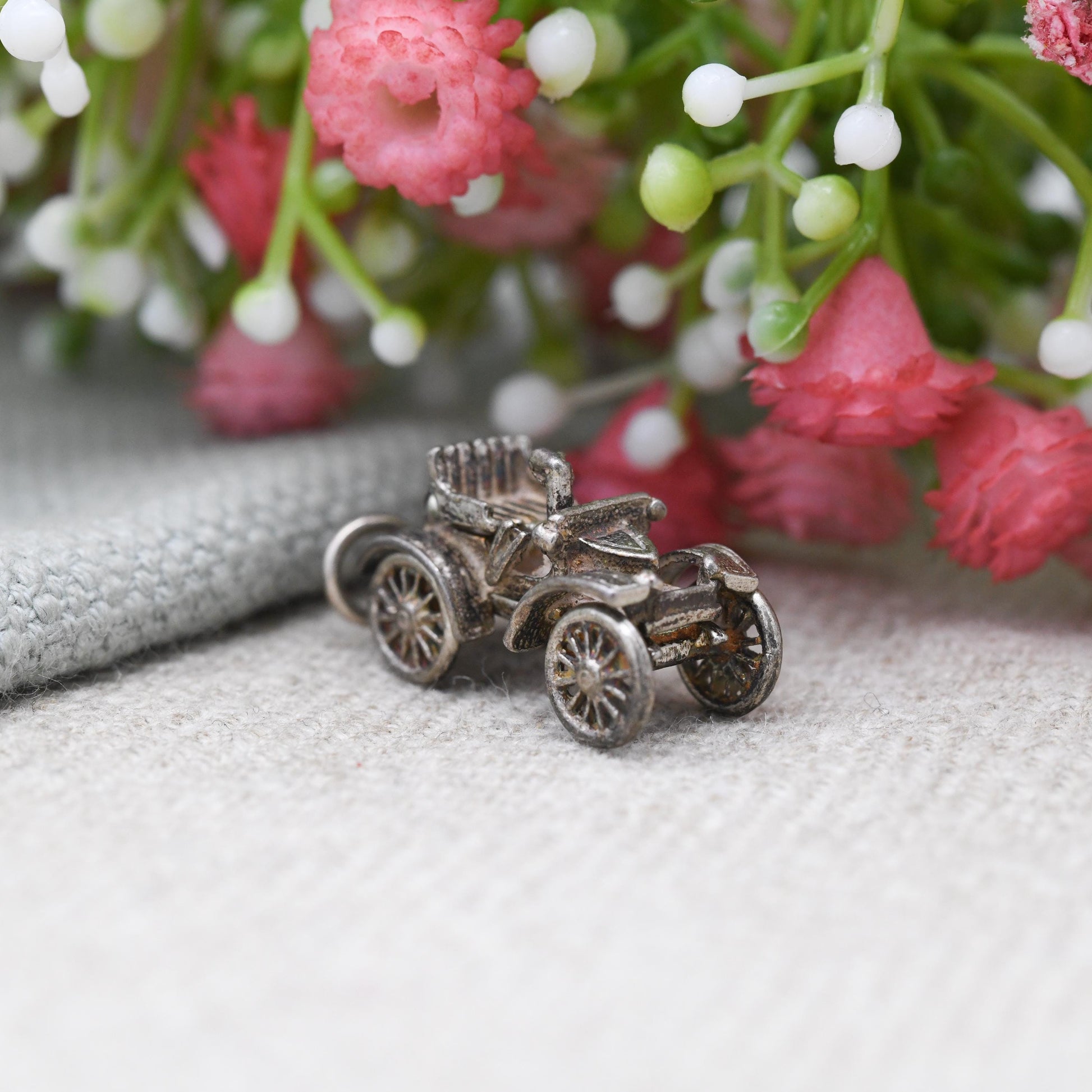 Vintage Sterling Silver Victorian Style Car Charm Pendant - Early 20th Century Car | Gift for Charm Bracelet