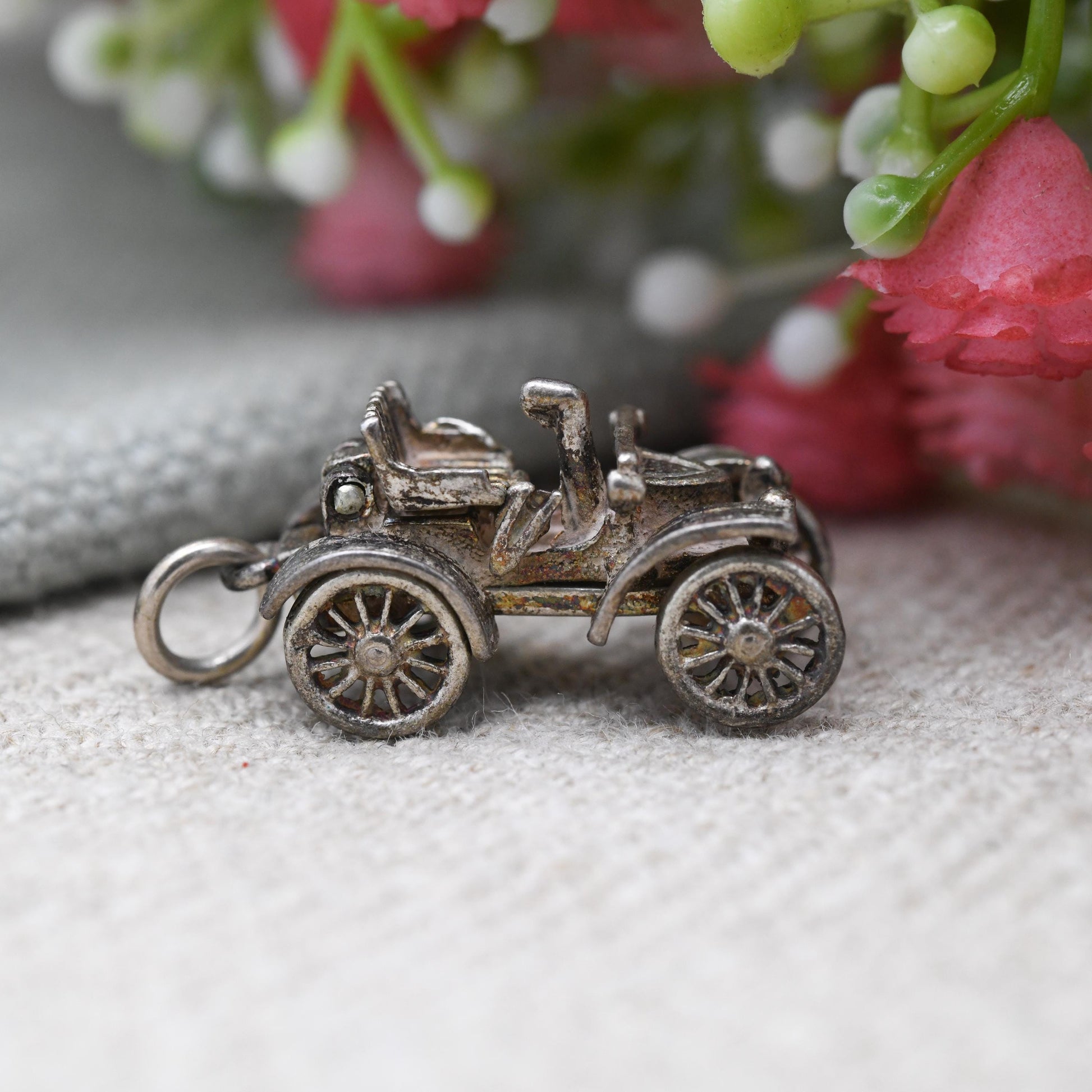 Vintage Sterling Silver Victorian Style Car Charm Pendant - Early 20th Century Car | Gift for Charm Bracelet