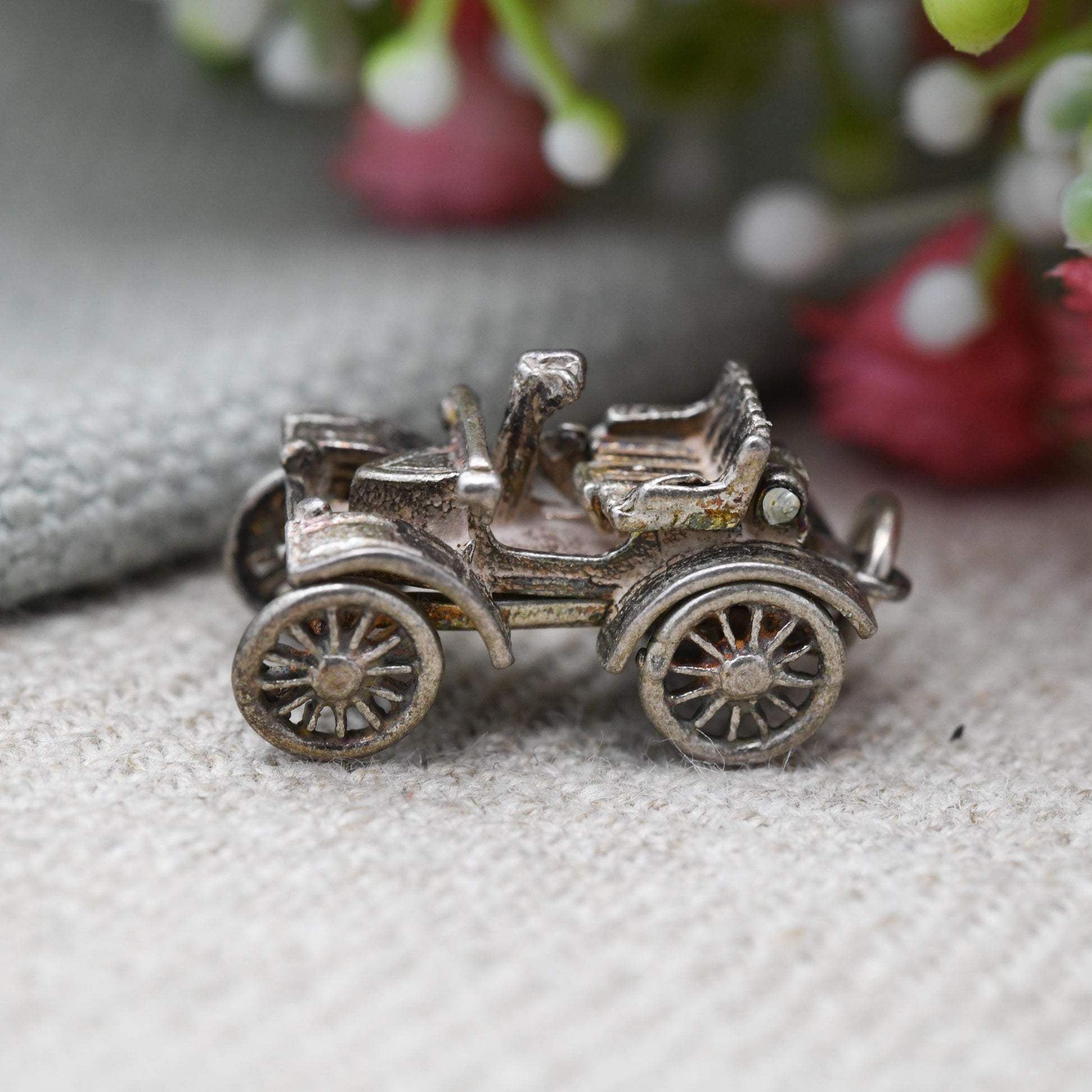 Vintage Sterling Silver Victorian Style Car Charm Pendant - Early 20th Century Car | Gift for Charm Bracelet