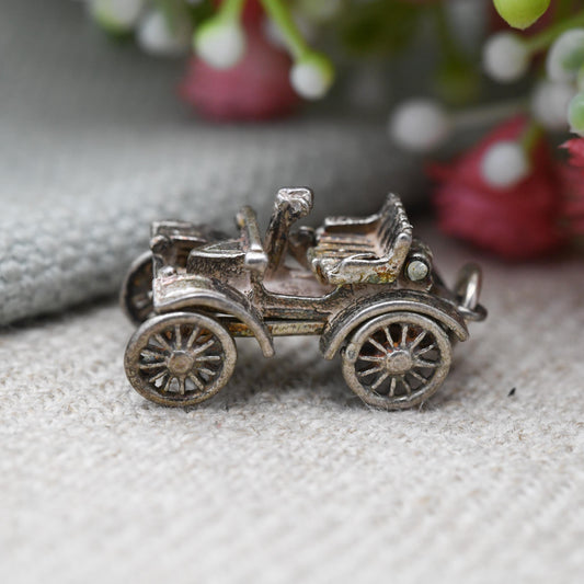 Vintage Sterling Silver Victorian Style Car Charm Pendant - Early 20th Century Car | Gift for Charm Bracelet