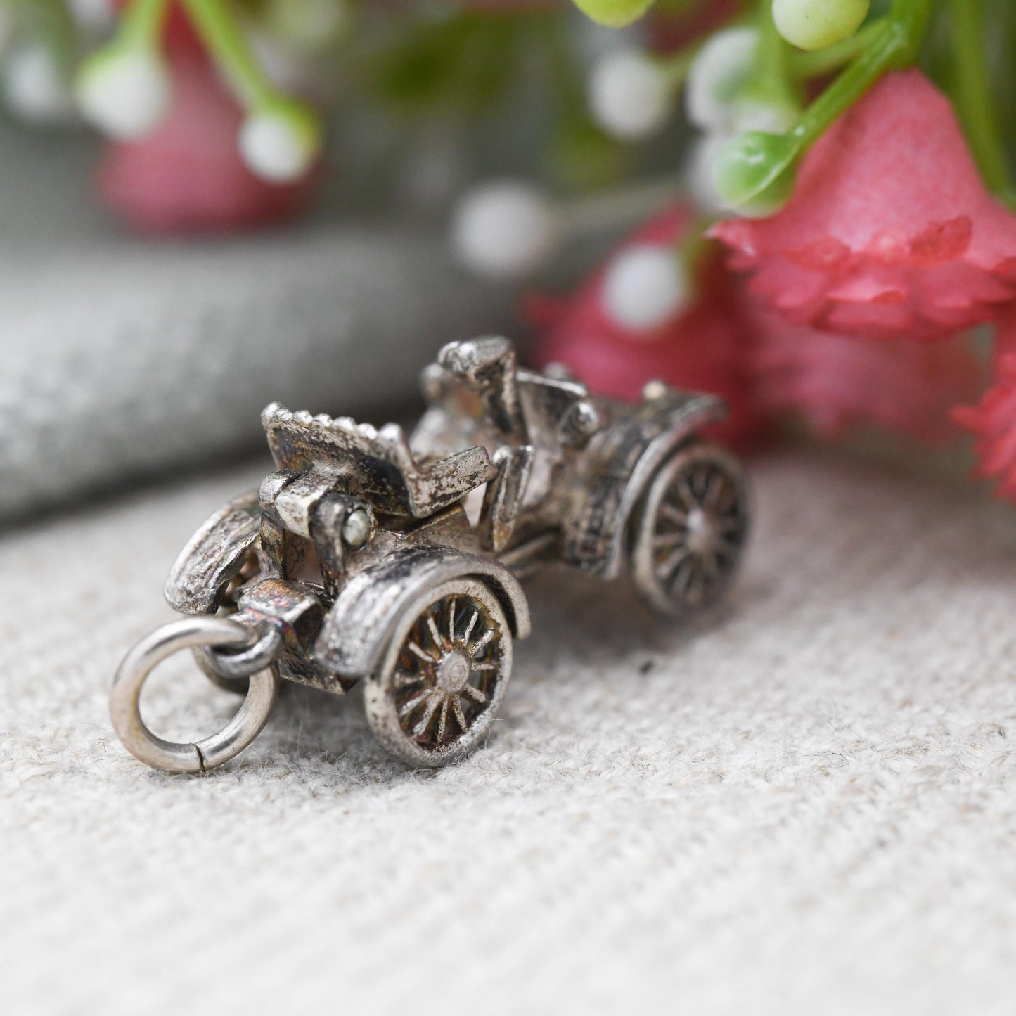Vintage Sterling Silver Victorian Style Car Charm Pendant - Early 20th Century Car | Gift for Charm Bracelet