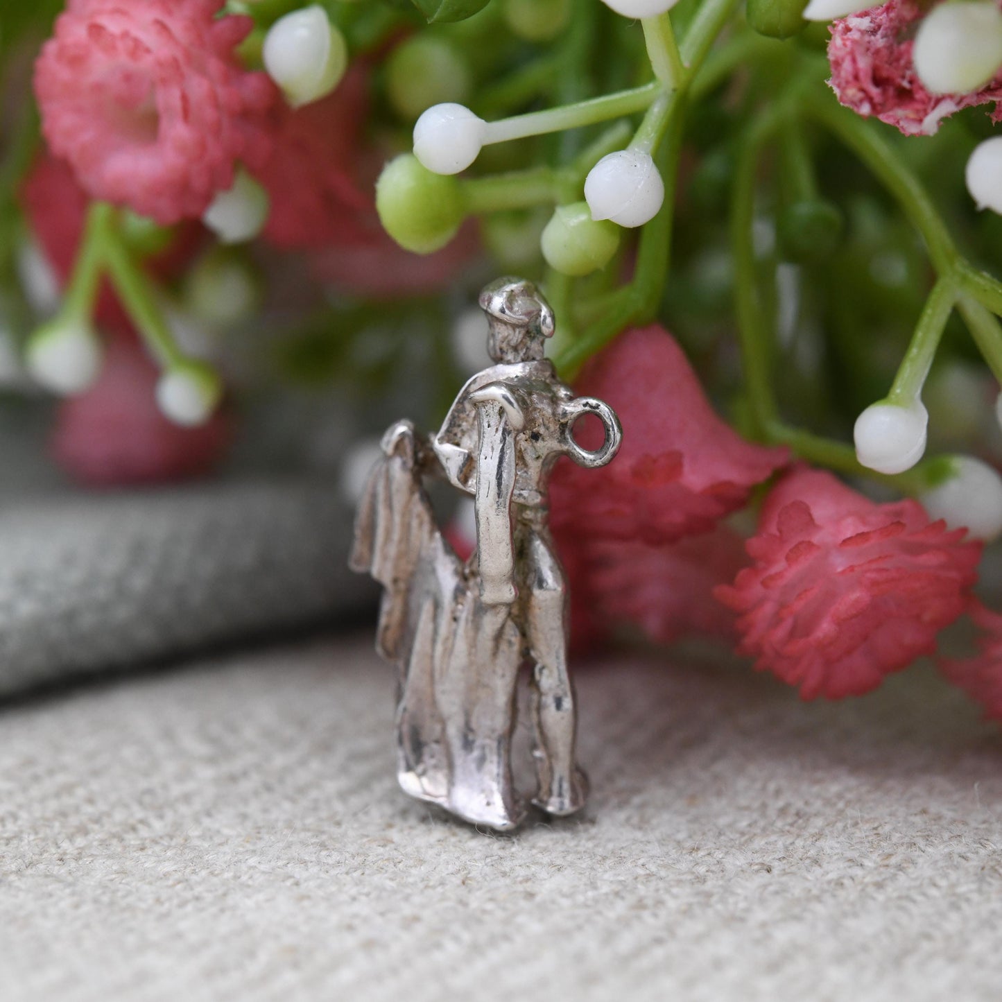 Vintage Sterling Silver Matador Charm Pendant - Spain | Spanish Bull Fighting | Bull Fighter with Cape | Souvenir Gift for Charm Bracelet