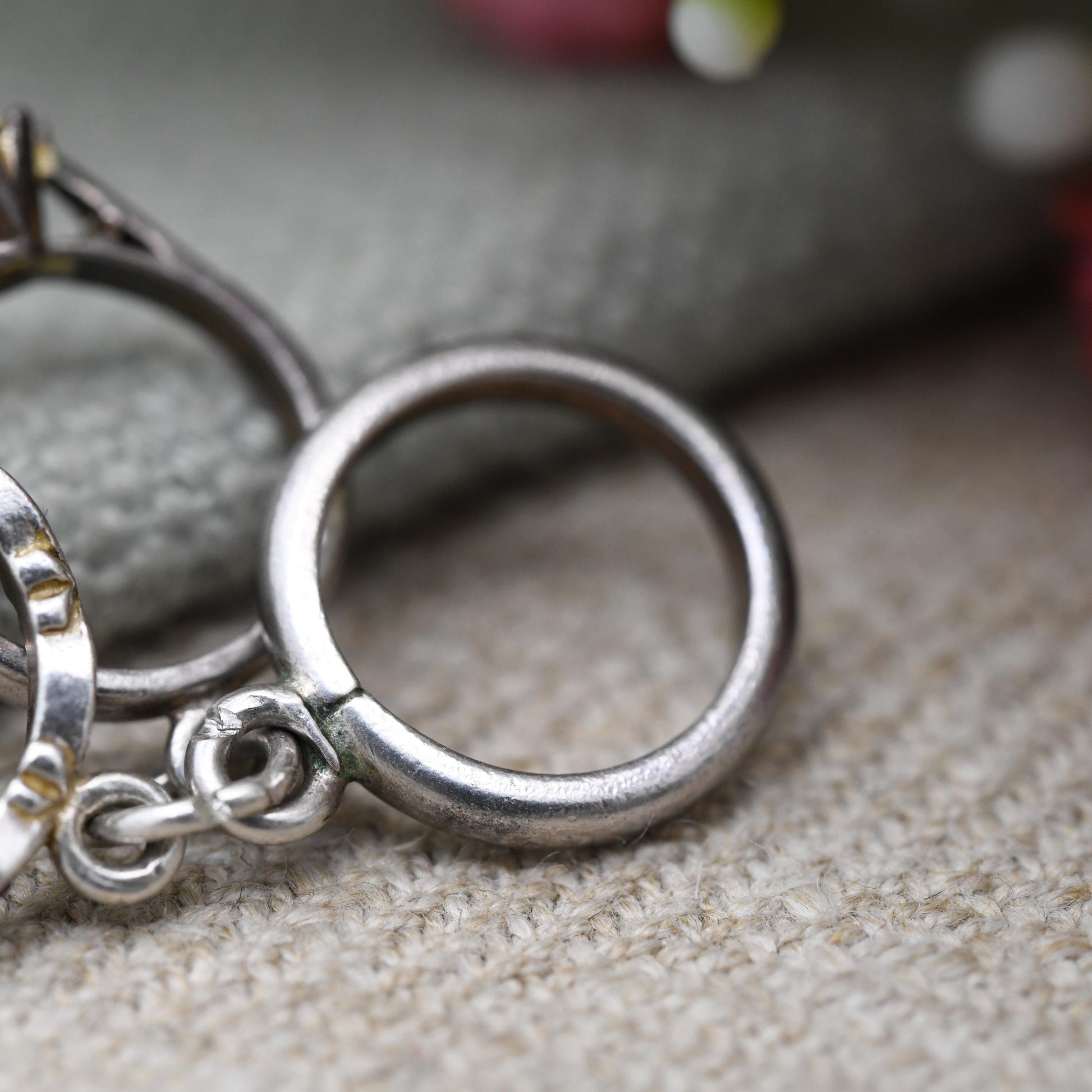 Vintage Sterling Silver Mini Wedding Ring Set Charm Pendant - Engagement Ring with Eternity Band and Wedding Band | Gift for Charm Bracelet