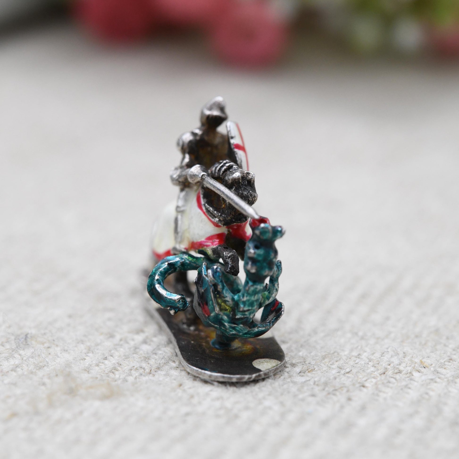RARE Vintage Sterling Silver & Enamel St George and the Dragon Charm Pendant - England | Adjustable Arm | Souvenir Gift for Charm Bracelet