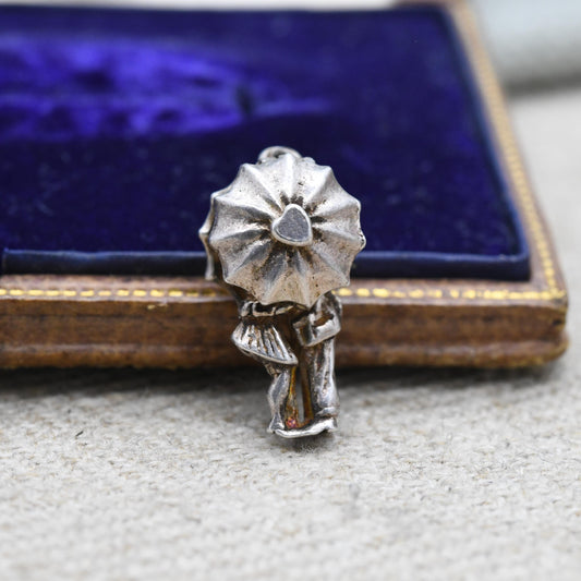 Vintage Sterling Silver Opening Lovers in the Rain Charm Pendant - Opening to Couple Kissing | Man and Woman | Gift for Charm Bracelet