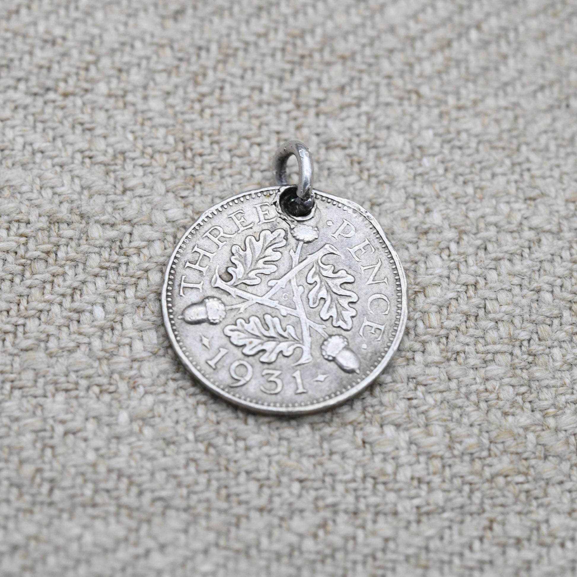 Vintage Silver George V Three Pence 1931 Coin Charm Pendant - Silver Coin Jewellery