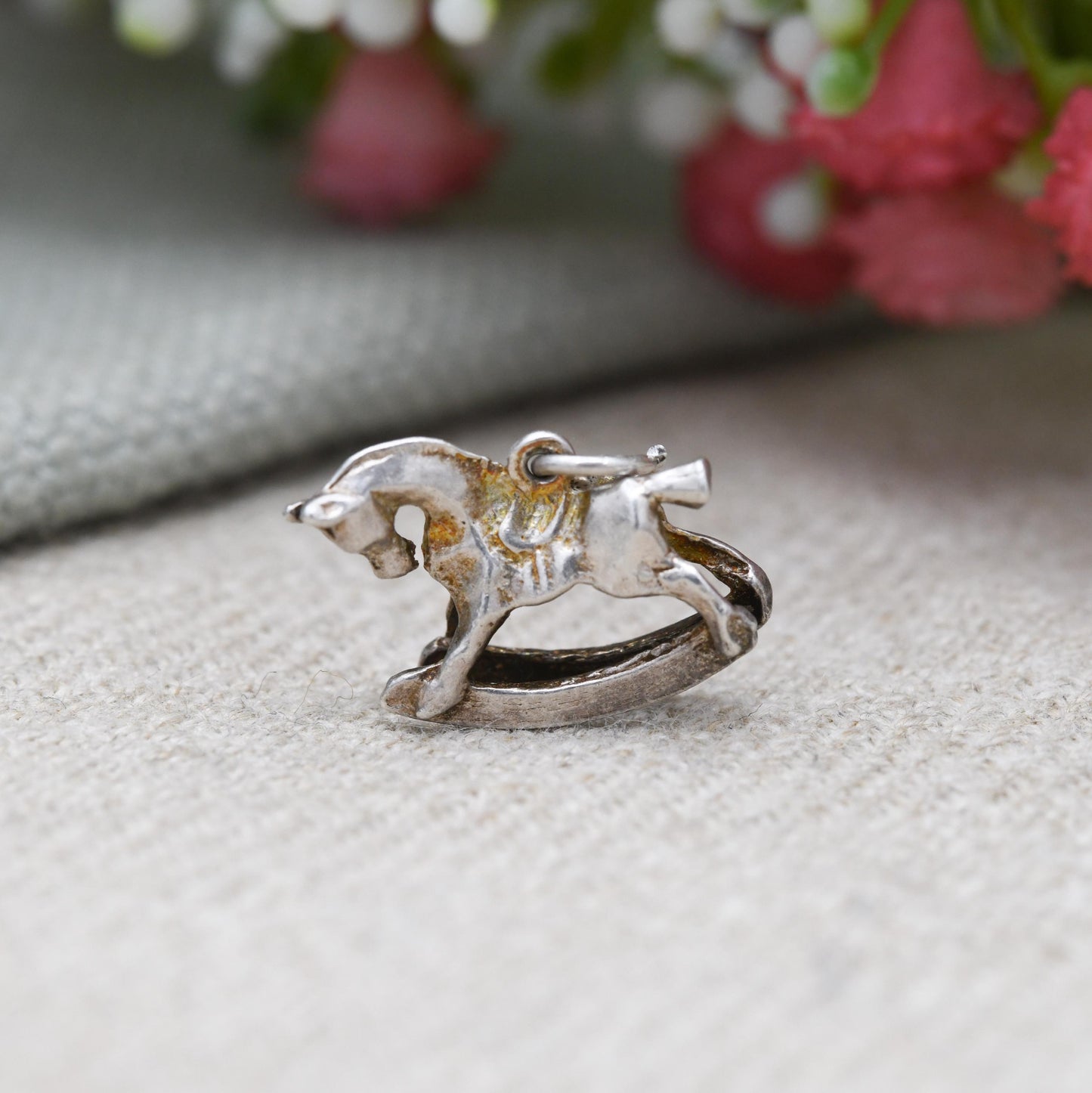Vintage Sterling Silver Small Rocking Horse Charm Pendant - Detailed Animal Children's Toy | Horse Girl | Gift for Charm Bracelet