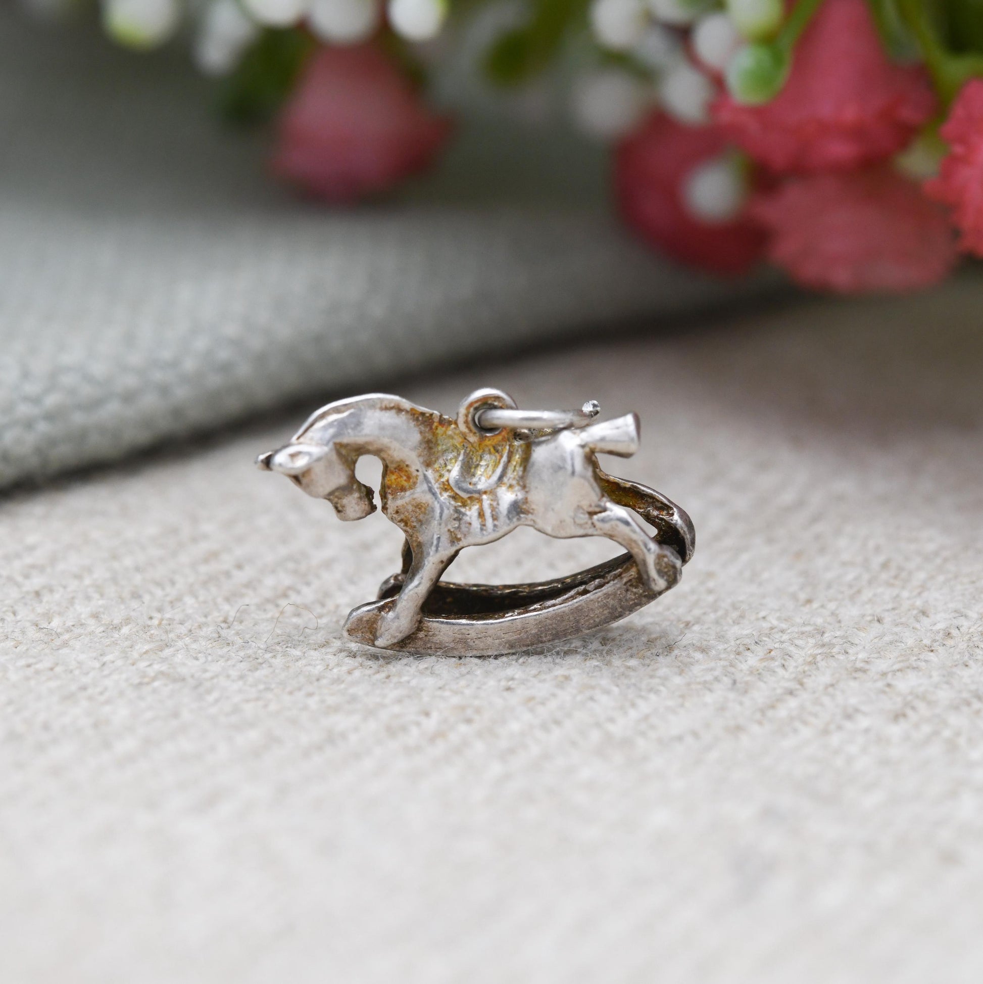 Vintage Sterling Silver Small Rocking Horse Charm Pendant - Detailed Animal Children's Toy | Horse Girl | Gift for Charm Bracelet