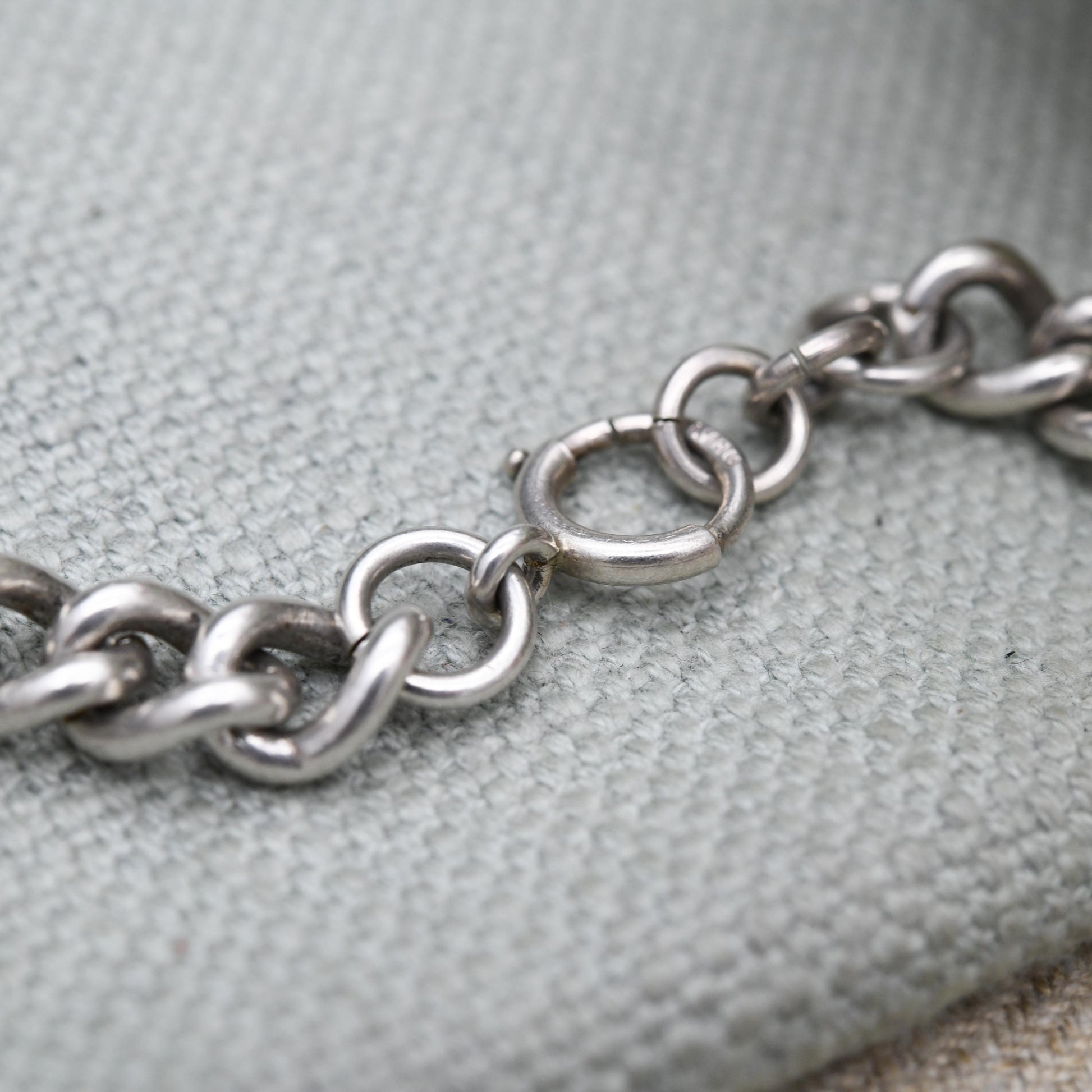 Vintage Sterling Silver Chain Bracelet - Rounded Curb Links | Charm Bracelet