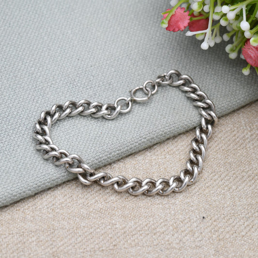 Vintage Sterling Silver Chain Bracelet - Rounded Curb Links | Charm Bracelet