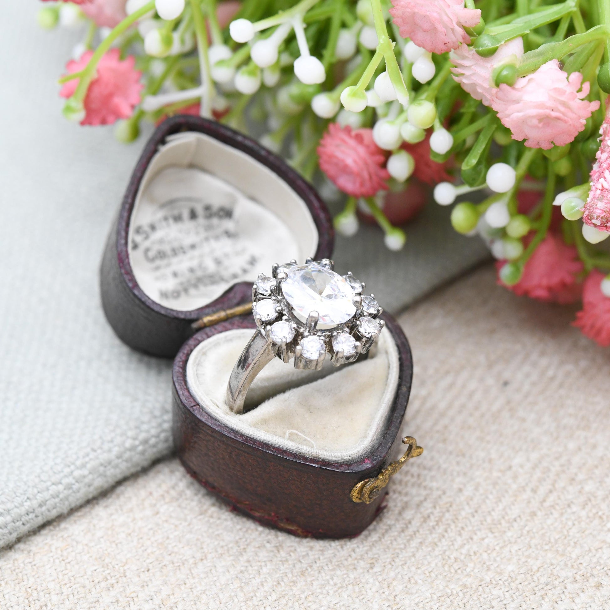 Sterling Silver Cubic Zirconia Cluster Ring - Large White Stones | CZ Chunky Ring | Placeholder Ring | UK Size - O 1/2 | US Size - 7 3/4