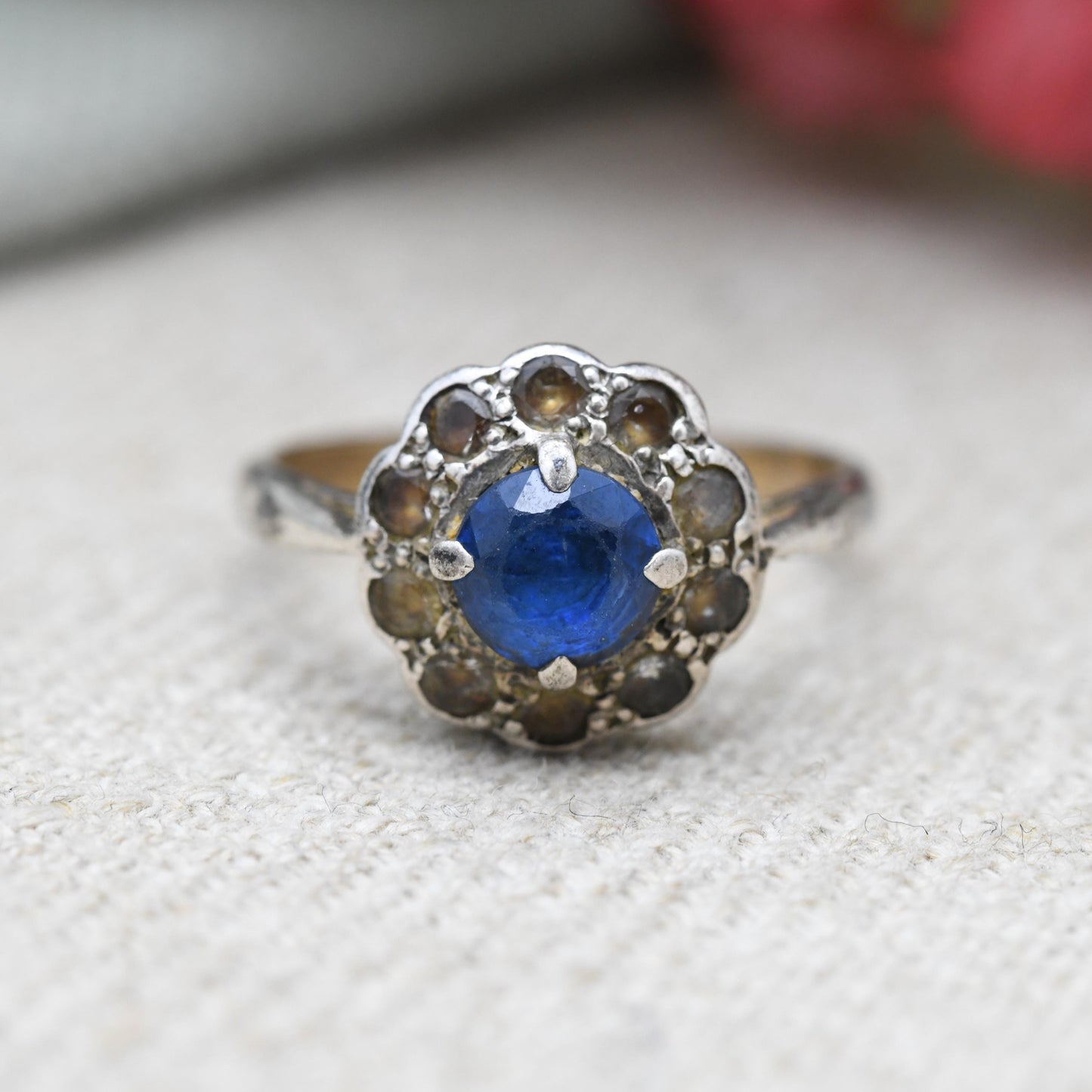 Vintage Sterling Silver Blue Stone Cluster Flower Ring - Statement Sparkly Cocktail Ring | UK Size - O 1/2 | US Size - 8 3/4