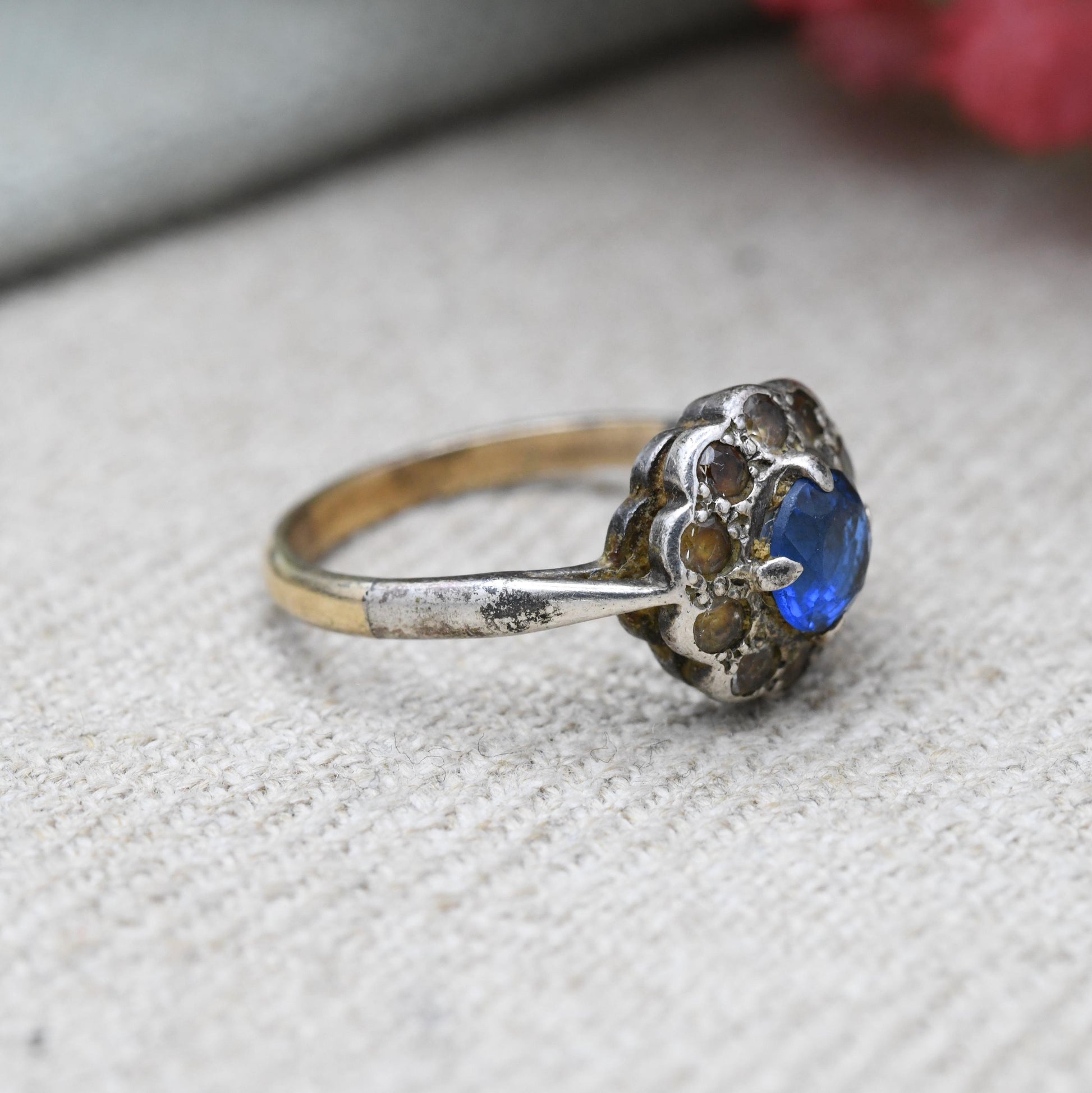 Vintage Sterling Silver Blue Stone Cluster Flower Ring - Statement Sparkly Cocktail Ring | UK Size - O 1/2 | US Size - 8 3/4