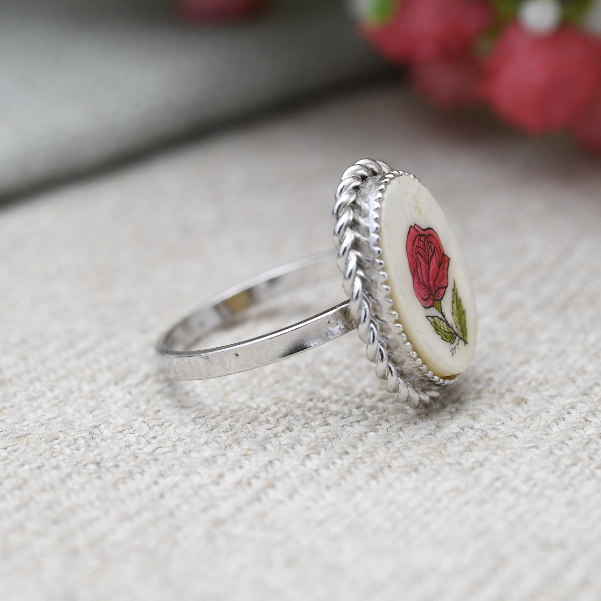 Vintage Sterling Silver Rose Miniature Ring - Flower Floral Design | Pretty Gift for Her | UK Size - M 1/2 | US Size - 6 3/4