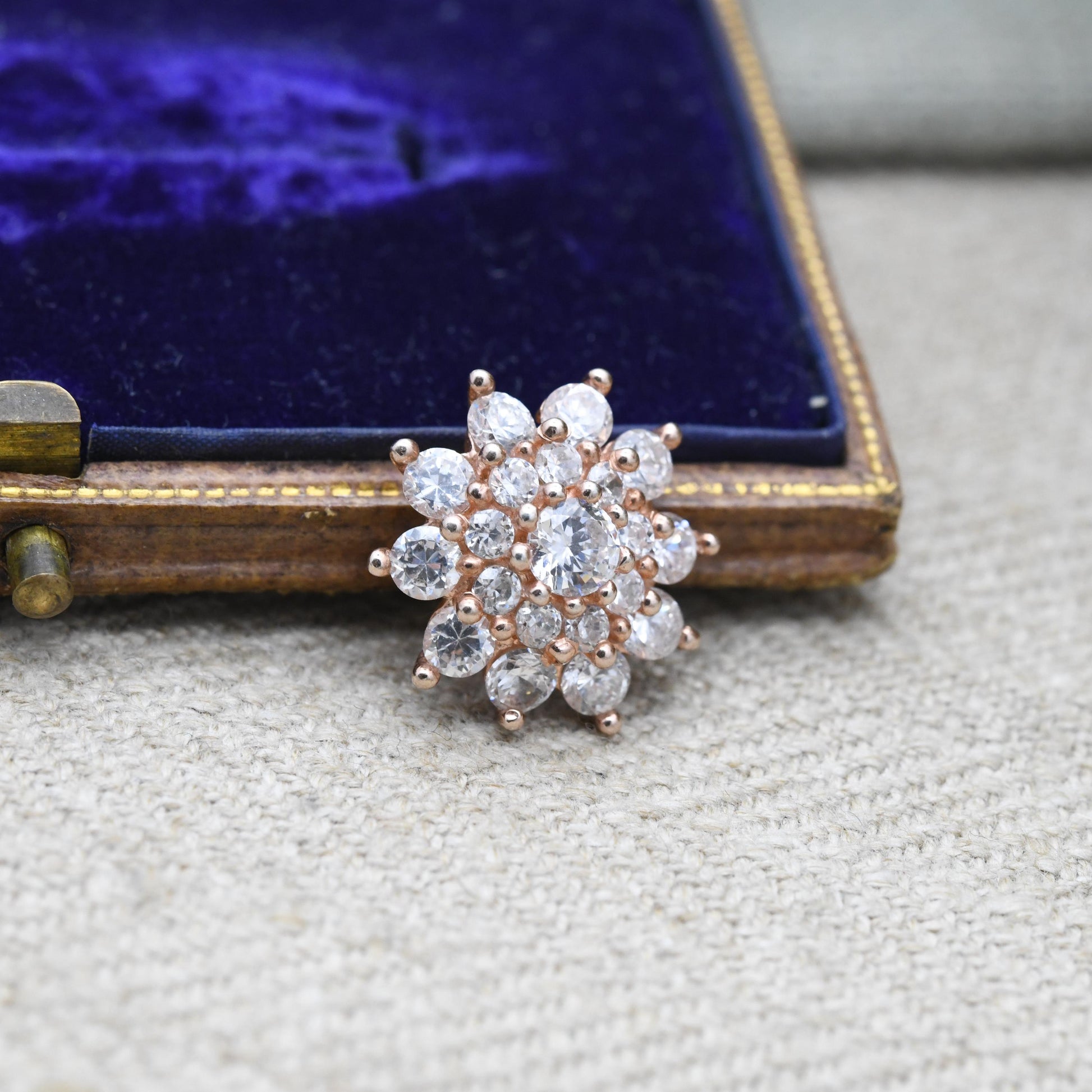 Vintage Rose Gold Plated Sterling Silver CZ Flower Pendant - Floral Cluster | Silver Charm Necklace | Gift for Pendant Charm Necklace