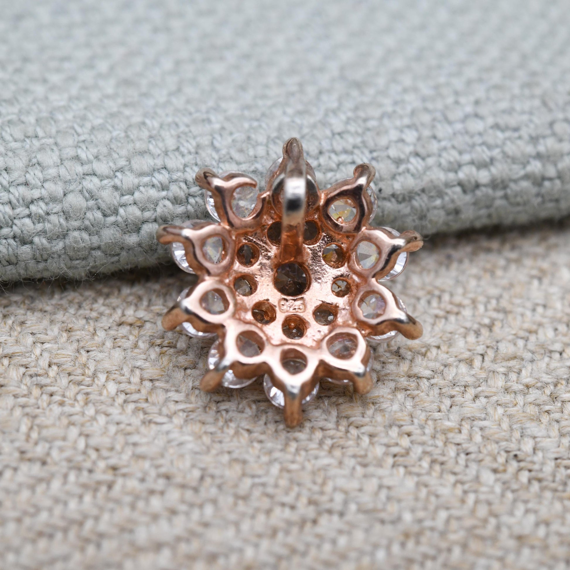 Vintage Rose Gold Plated Sterling Silver CZ Flower Pendant - Floral Cluster | Silver Charm Necklace | Gift for Pendant Charm Necklace