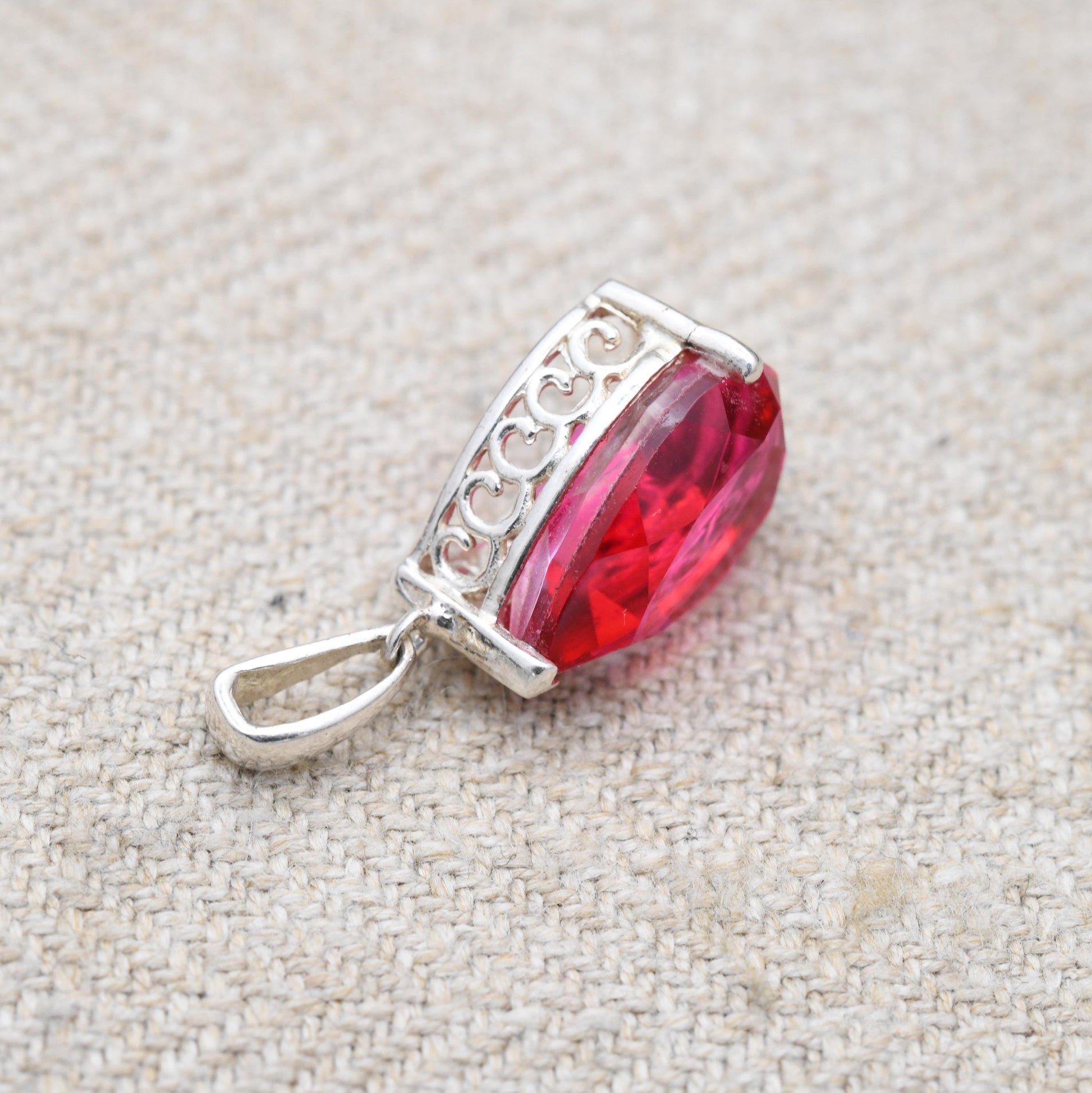 Vintage Sterling Silver Synthetic Ruby Pendant - Pear Cut | Elegant Setting | Gift for Necklace Stack