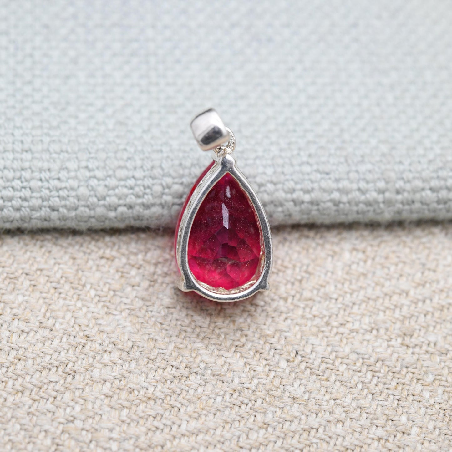Vintage Sterling Silver Synthetic Ruby Pendant - Pear Cut | Elegant Setting | Gift for Necklace Stack