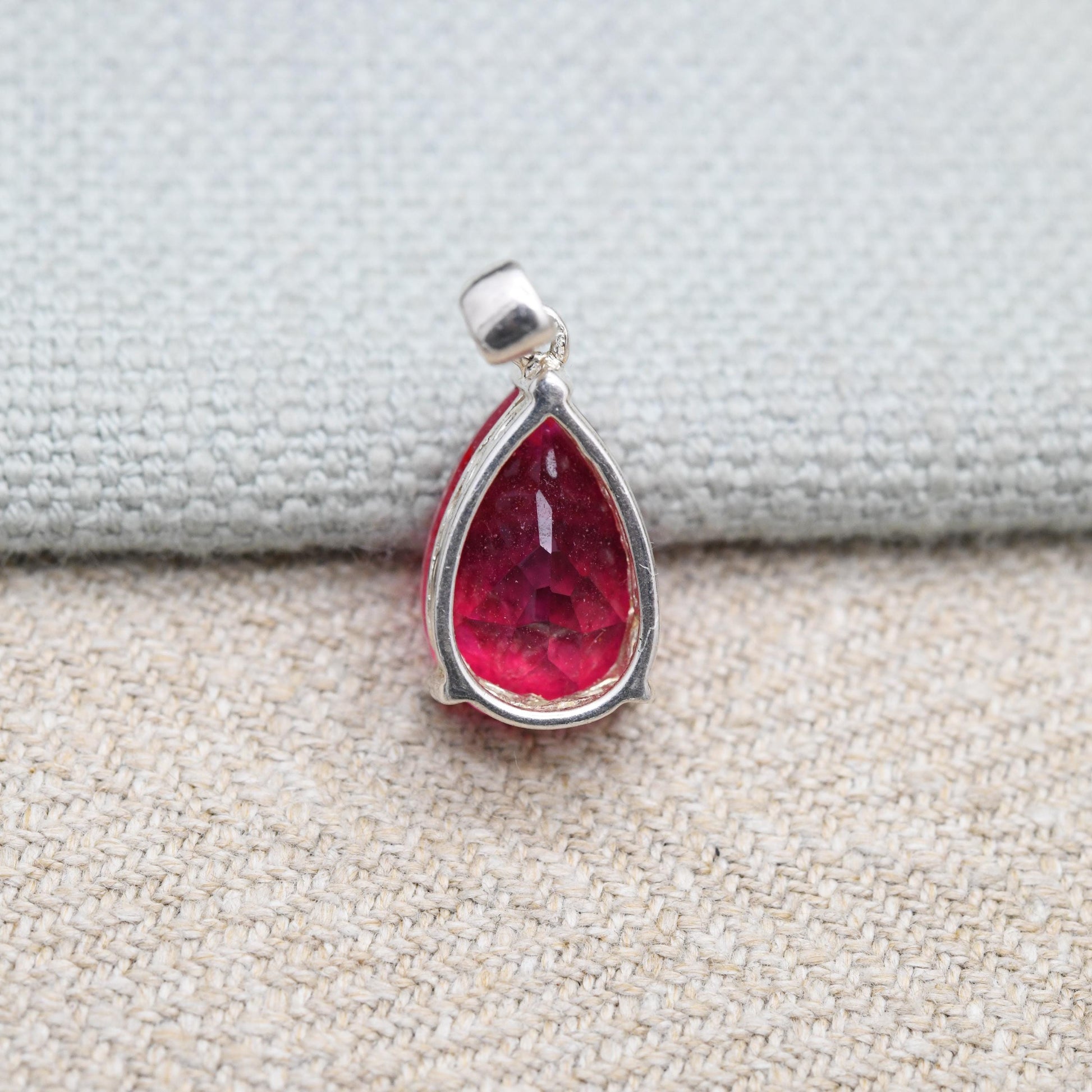 Vintage Sterling Silver Synthetic Ruby Pendant - Pear Cut | Elegant Setting | Gift for Necklace Stack
