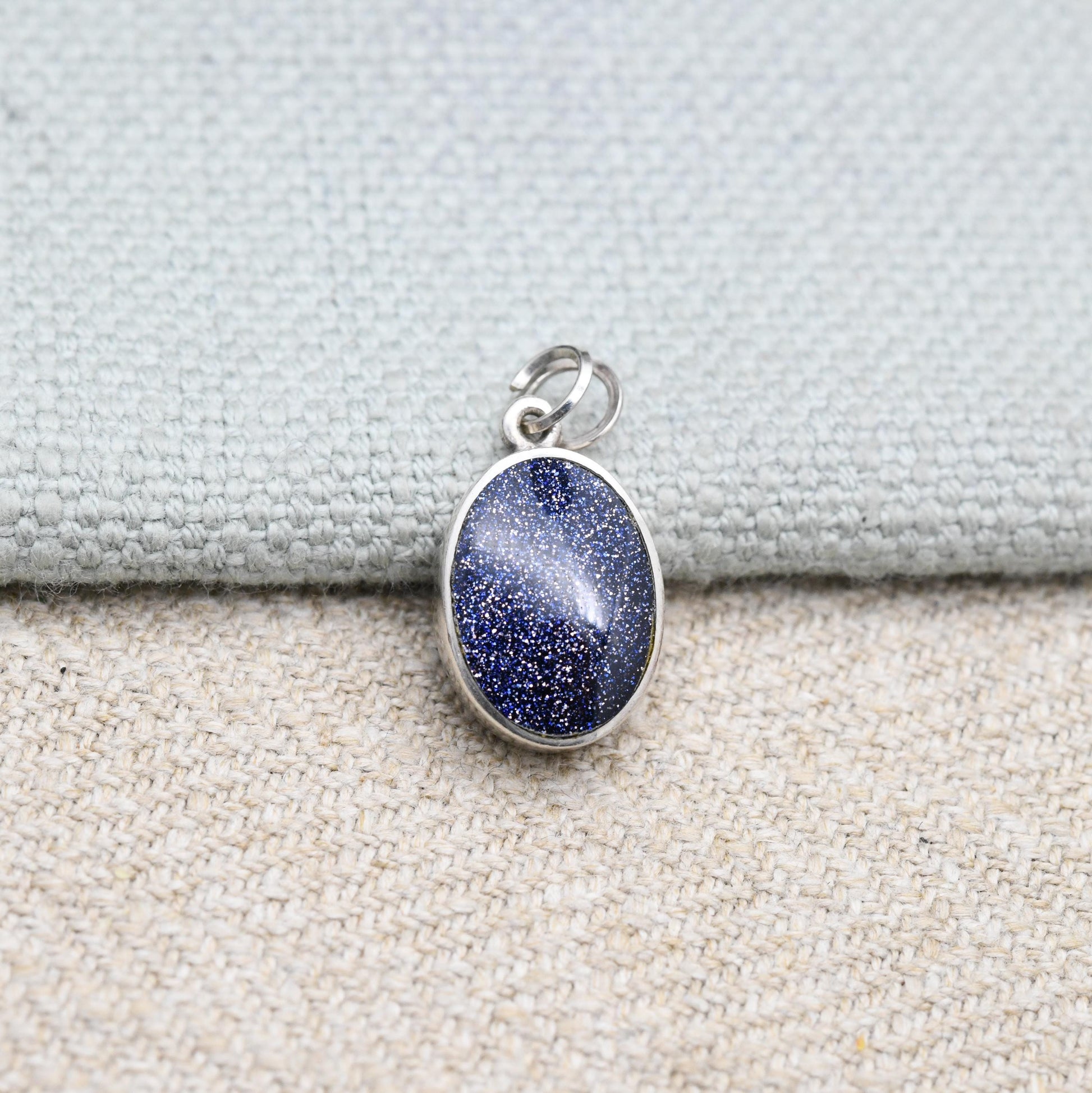 Vintage Sterling Silver Blue Goldstone Pendant - Minimal | Midnight Theme | Gift for Pendant Charm Necklace