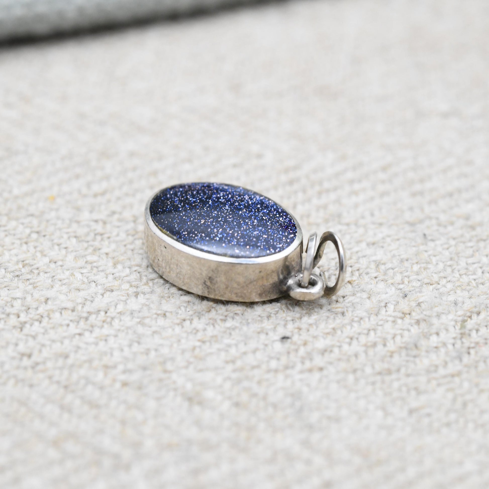 Vintage Sterling Silver Blue Goldstone Pendant - Minimal | Midnight Theme | Gift for Pendant Charm Necklace