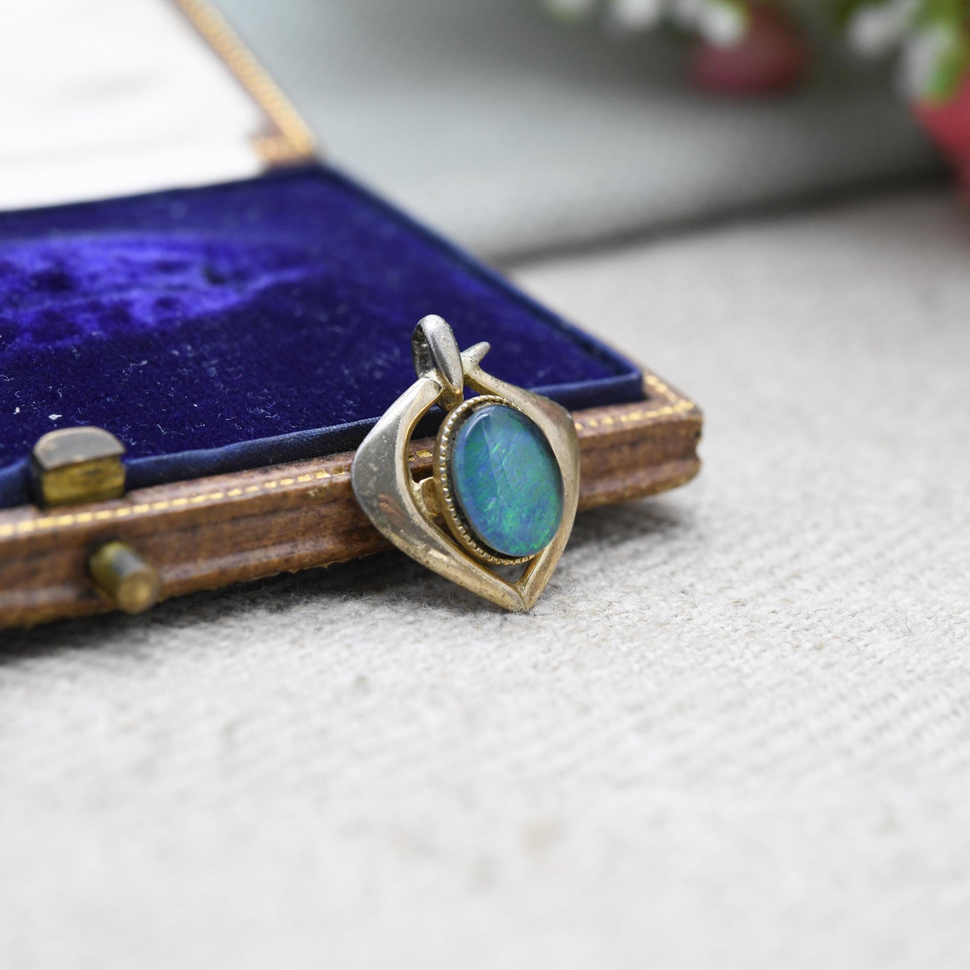 Antique Art Nouveau Silver Gilt Opal Pendant - Small Charm for Necklace Stack