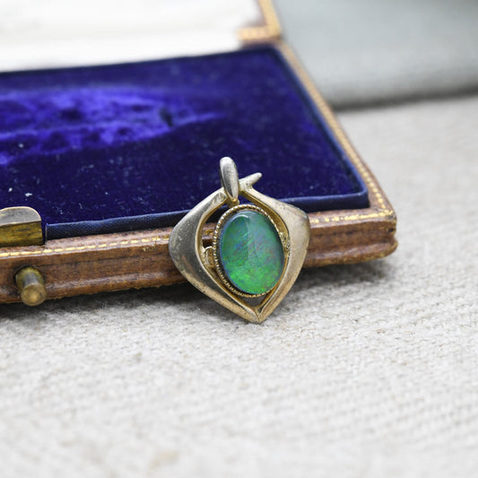 Antique Art Nouveau Silver Gilt Opal Pendant - Small Charm for Necklace Stack