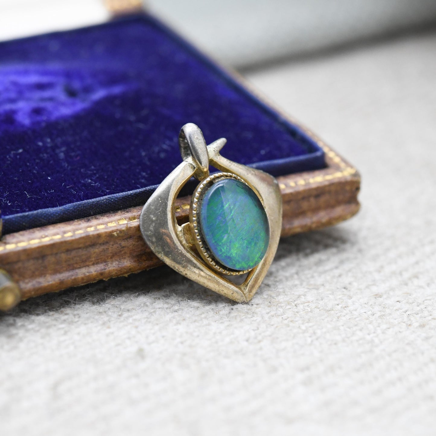 Antique Art Nouveau Silver Gilt Opal Pendant - Small Charm for Necklace Stack