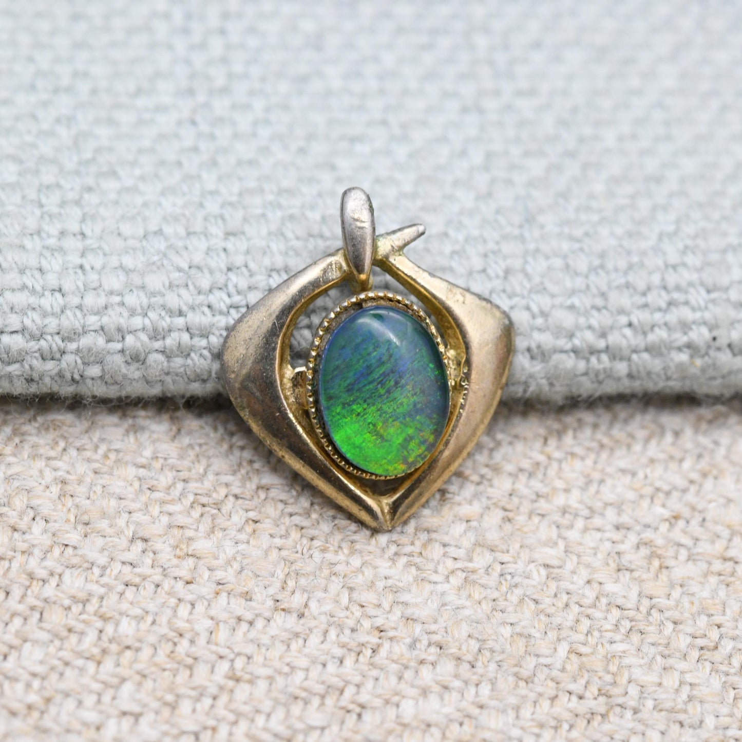 Antique Art Nouveau Silver Gilt Opal Pendant - Small Charm for Necklace Stack