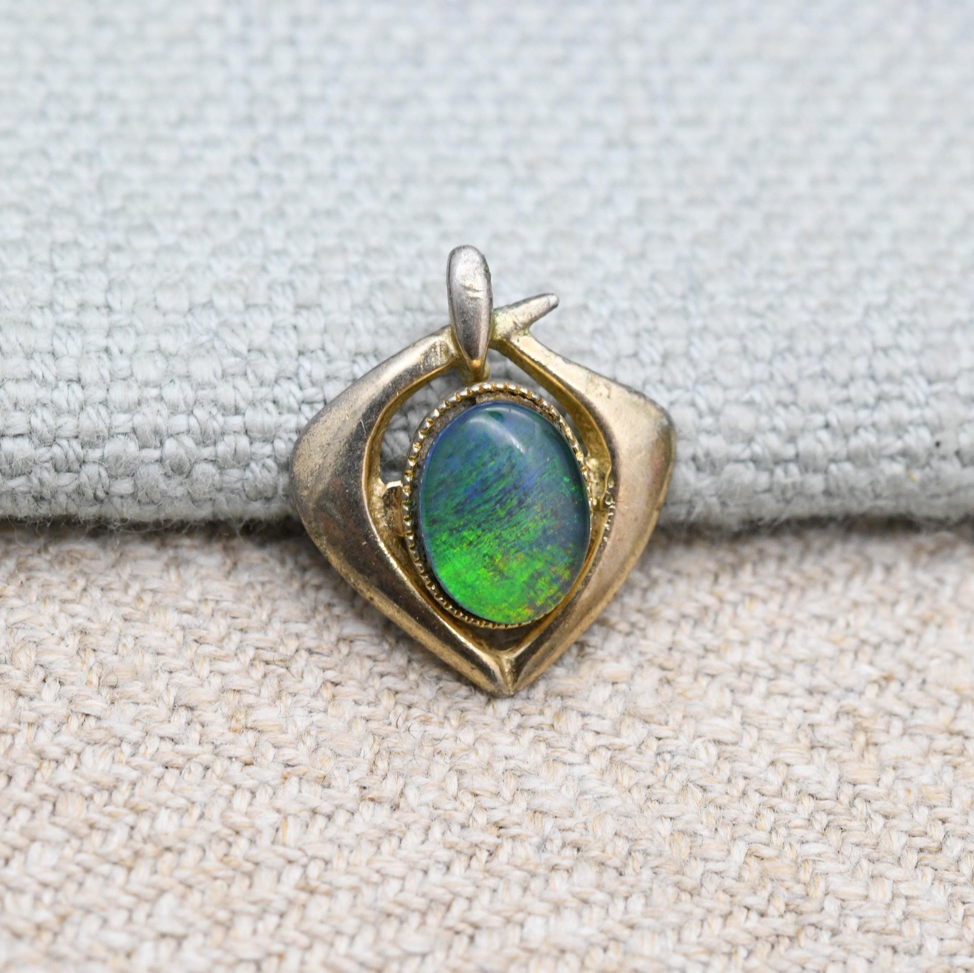 Antique Art Nouveau Silver Gilt Opal Pendant - Small Charm for Necklace Stack