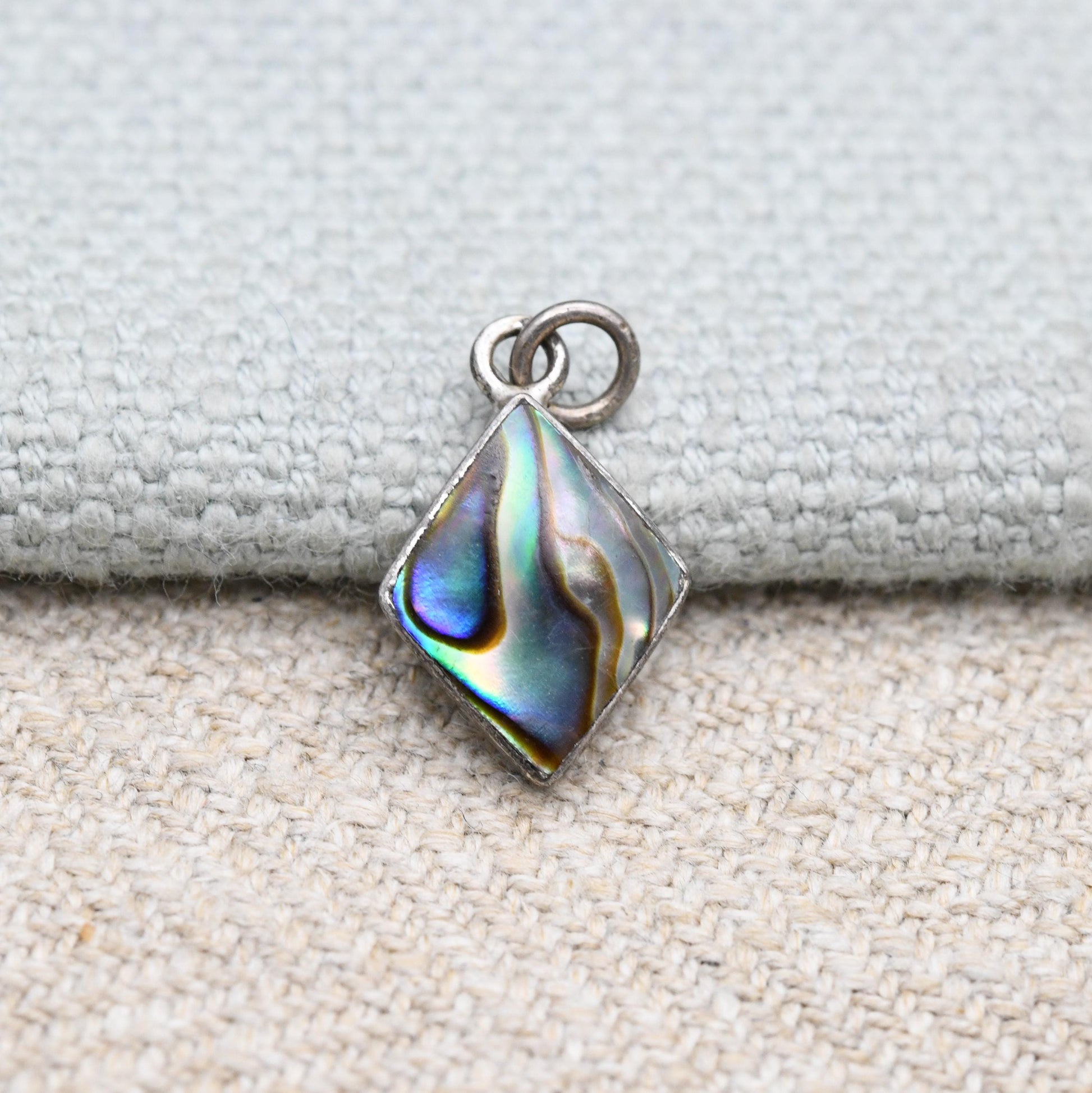 Sterling Silver Blue Abalone Shell Diamond Shape Pendant - Gift for Charm Pendant Necklace