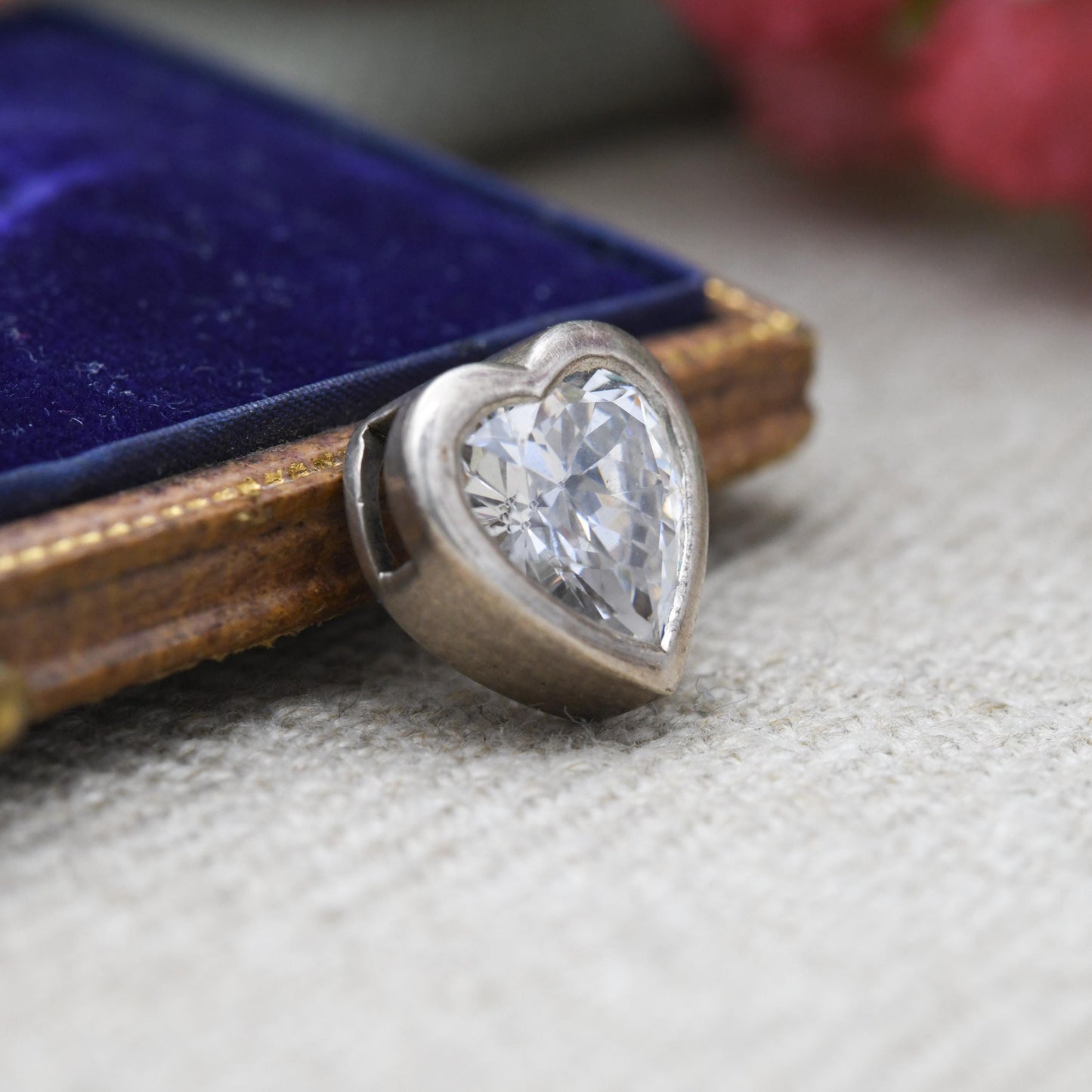 Vintage Kit Heath Sterling Silver and White Stone Heart Charm Pendant - | Gift for Pendant Necklace Chain