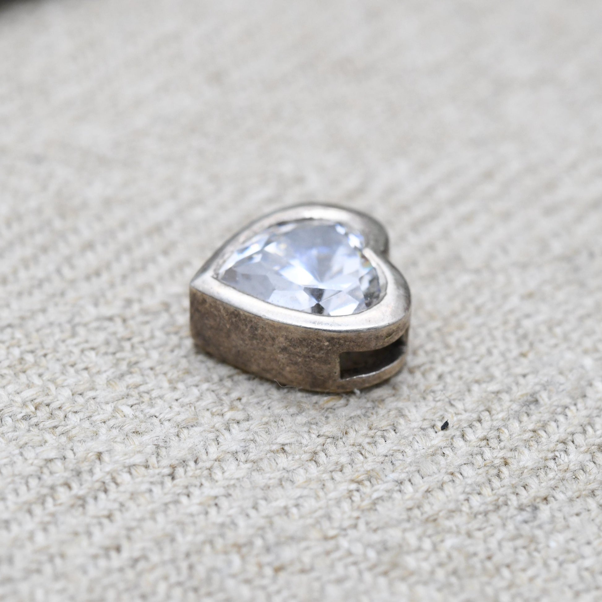 Vintage Kit Heath Sterling Silver and White Stone Heart Charm Pendant - | Gift for Pendant Necklace Chain