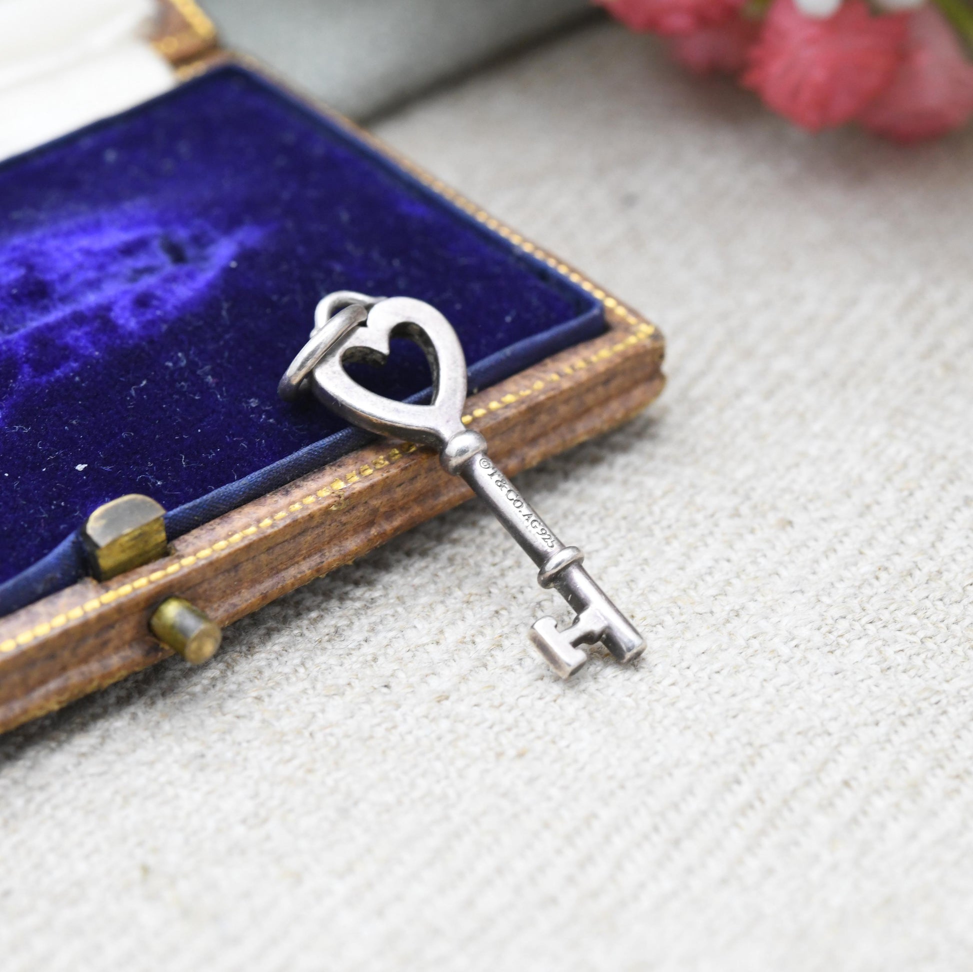 Tiffany & Co Sterling Sterling Silver Key Love Heart Pendant Charm - Gift for Bracelet Necklace