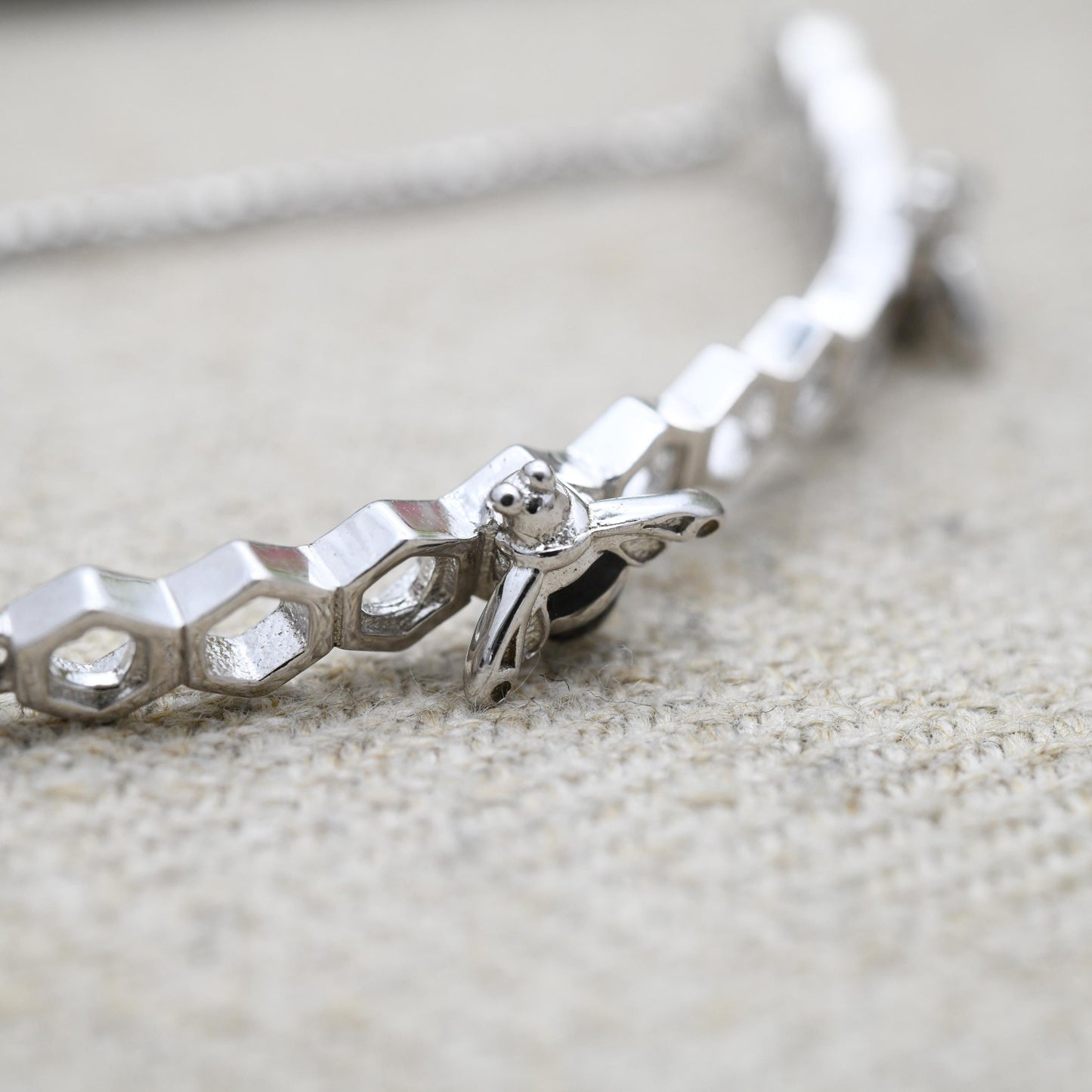 Vintage Sterling Silver Adjustable Slider Bracelet - Cute Honey Comb and Bumble Bee Design | Enamel | Bee Bracelet